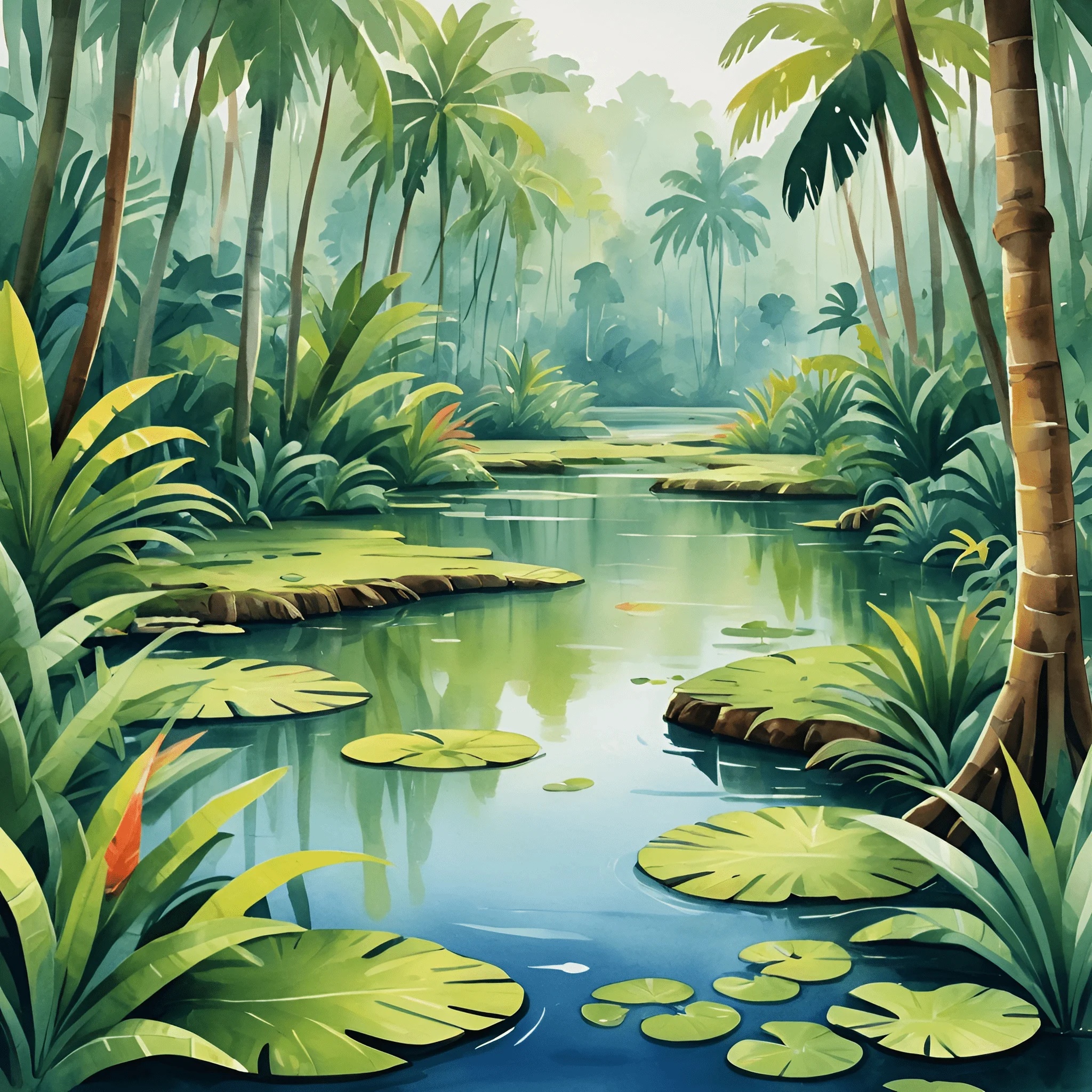 Lush Tropical Jungle with Tranquil Waterway - Free Download - AI Scribbles