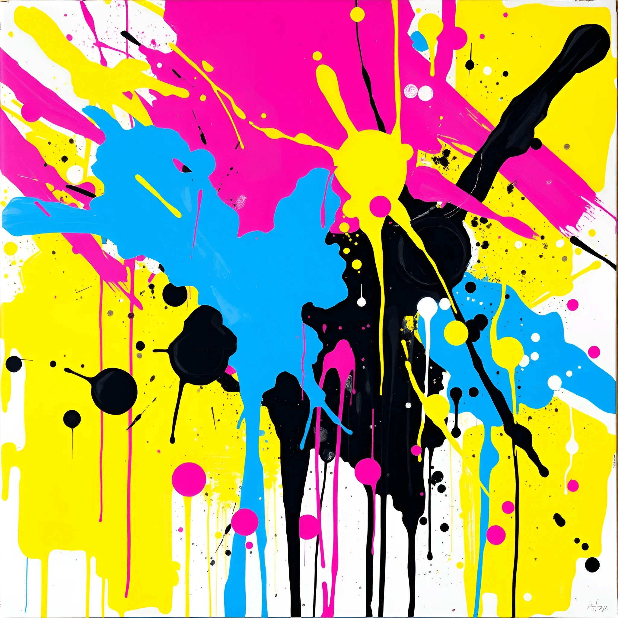 Abstract Paint Splatter in Bright Cyan, Magenta, Yellow, and Black ...