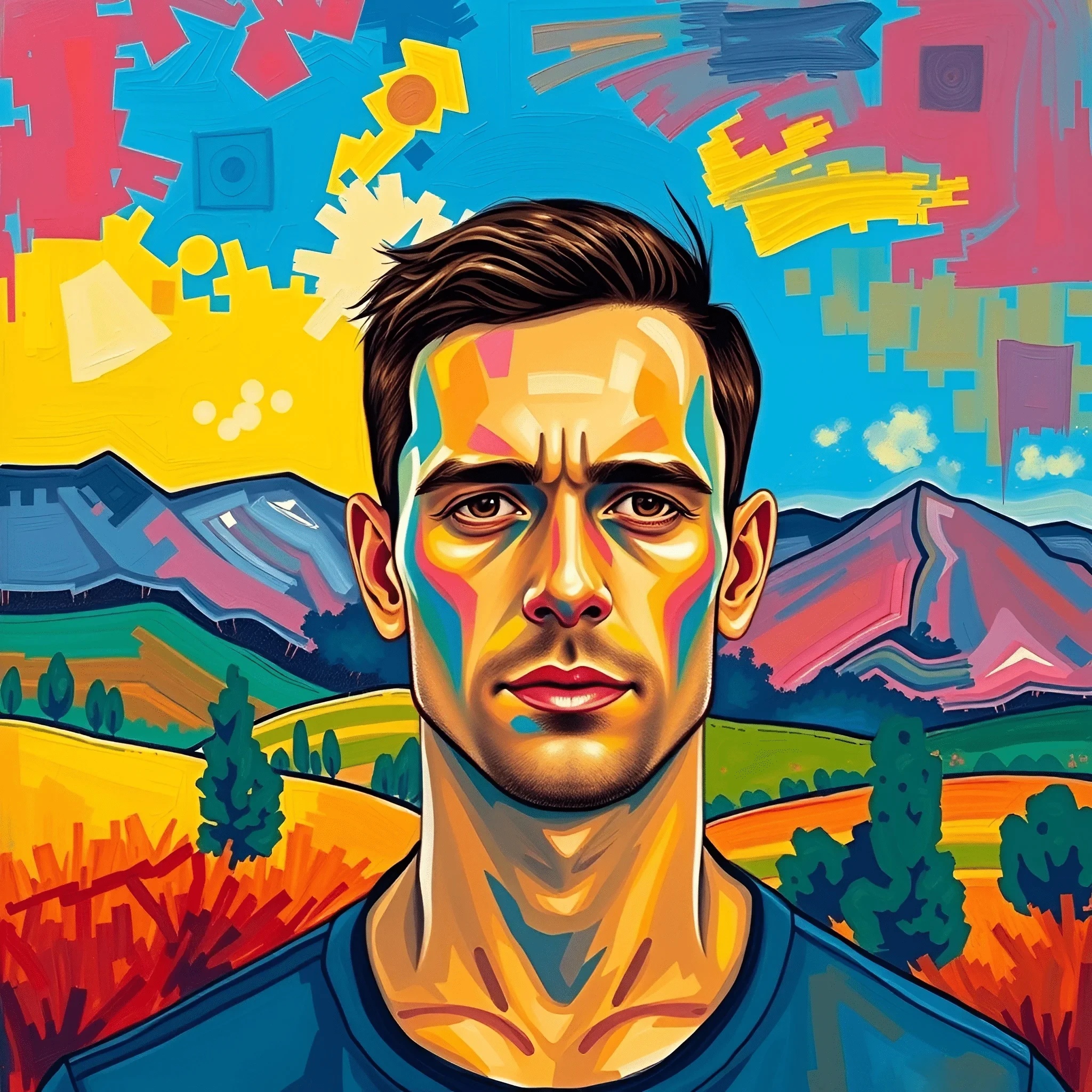 Colorful Abstract Male Portrait with Landscape Background - Free ...