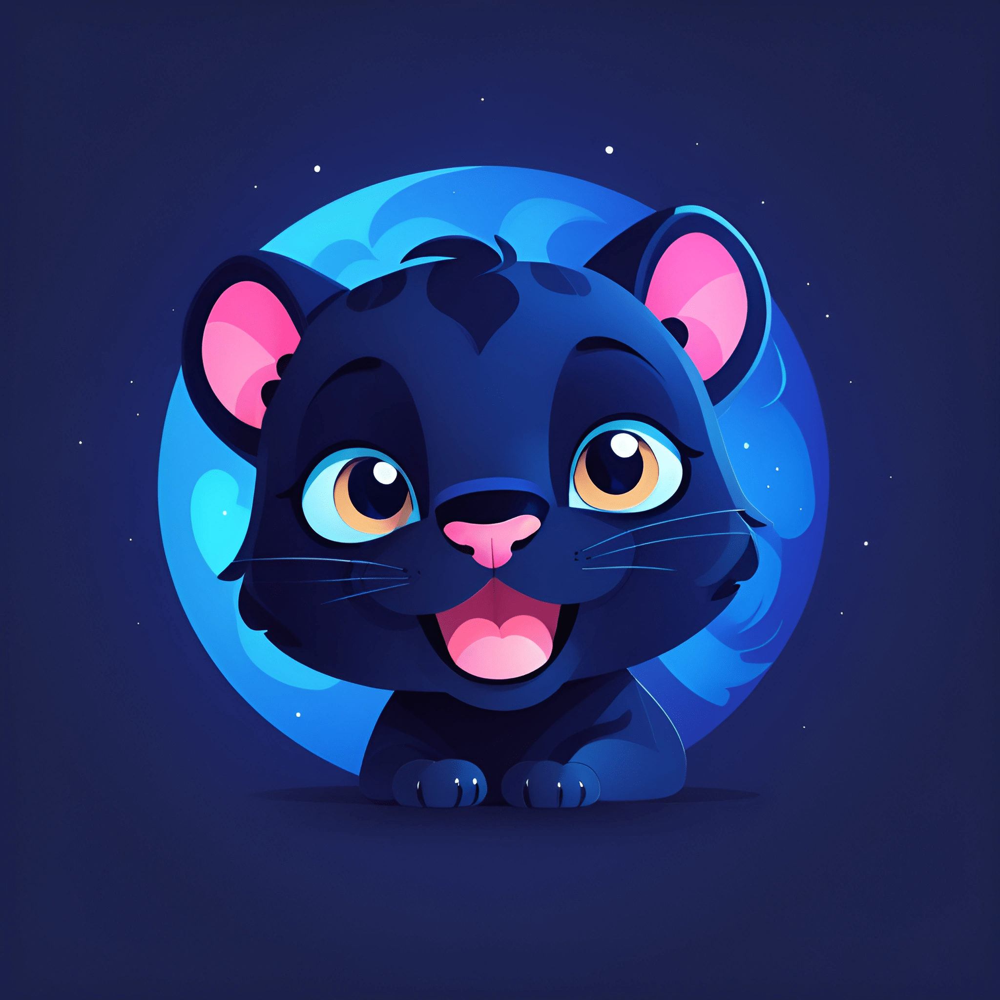 a black cat with a blue background and a blue moon