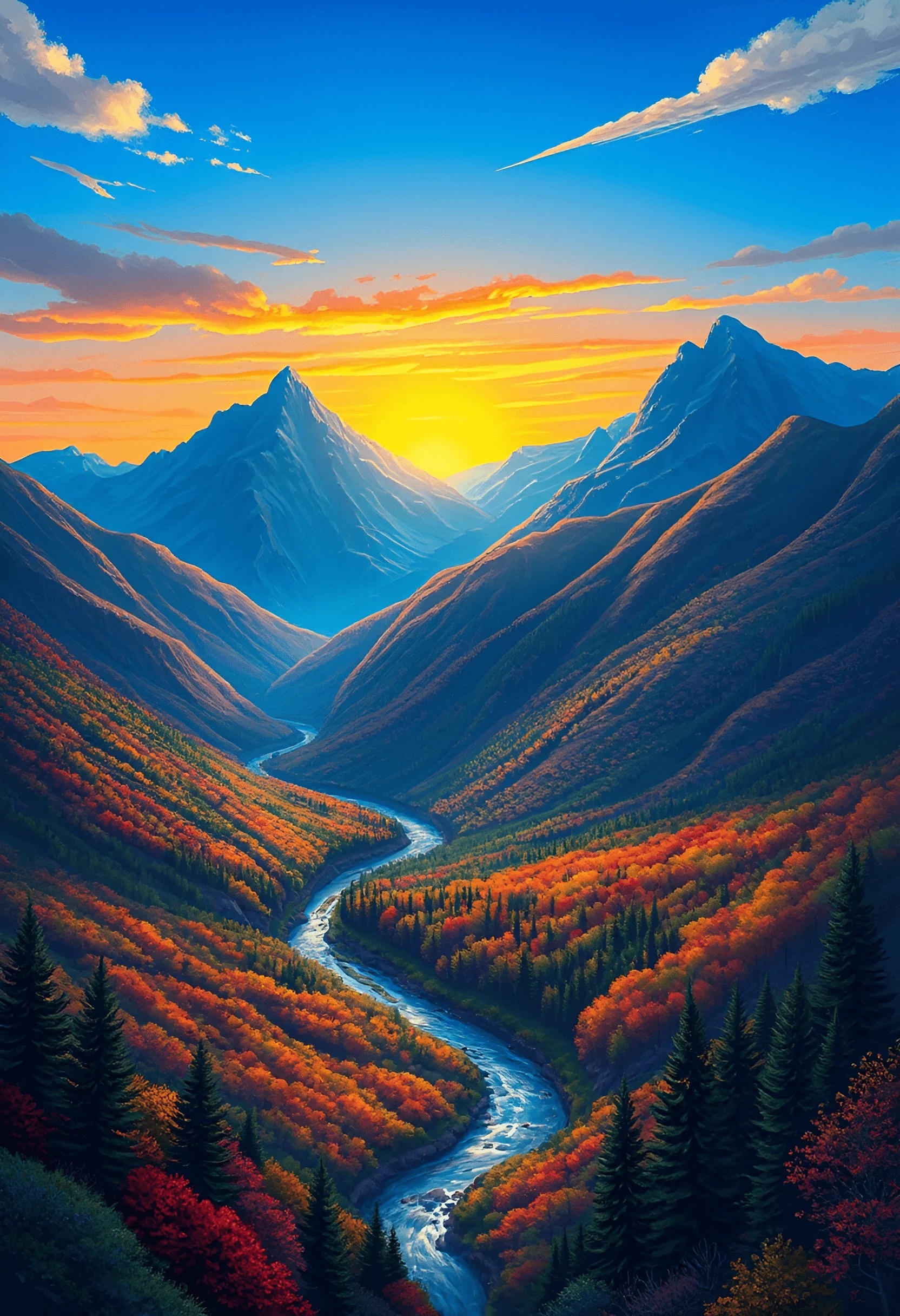 Mountain River Valley at Sunset with Autumn Colors - Free Download - AI ...