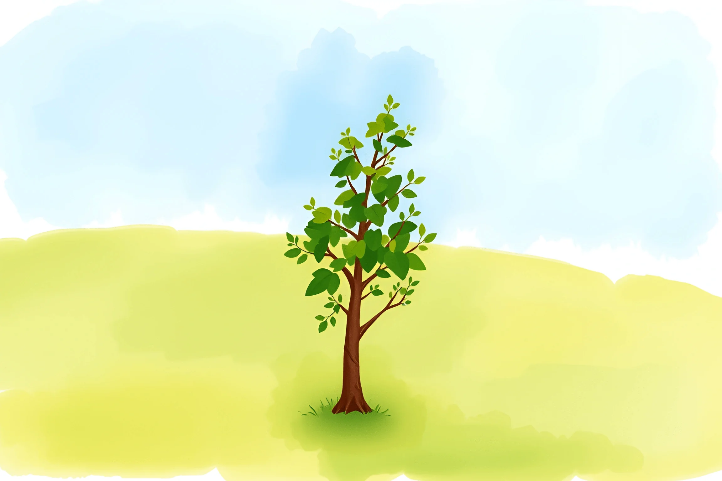 Illustration of Small Green Tree in Field - Free Download - AI Scribbles
