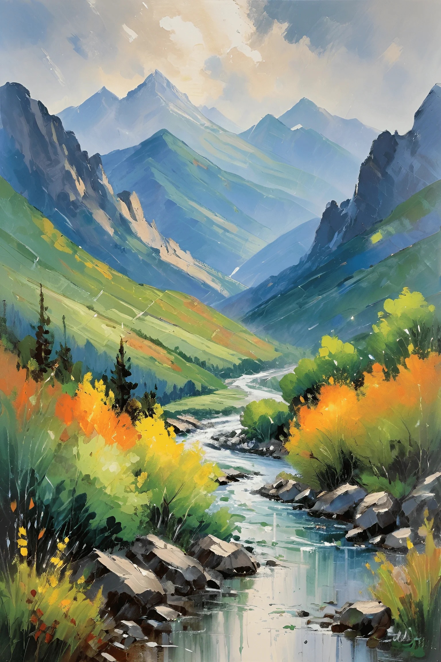 Serene Mountain Landscape with River - Free Download - AI Scribbles