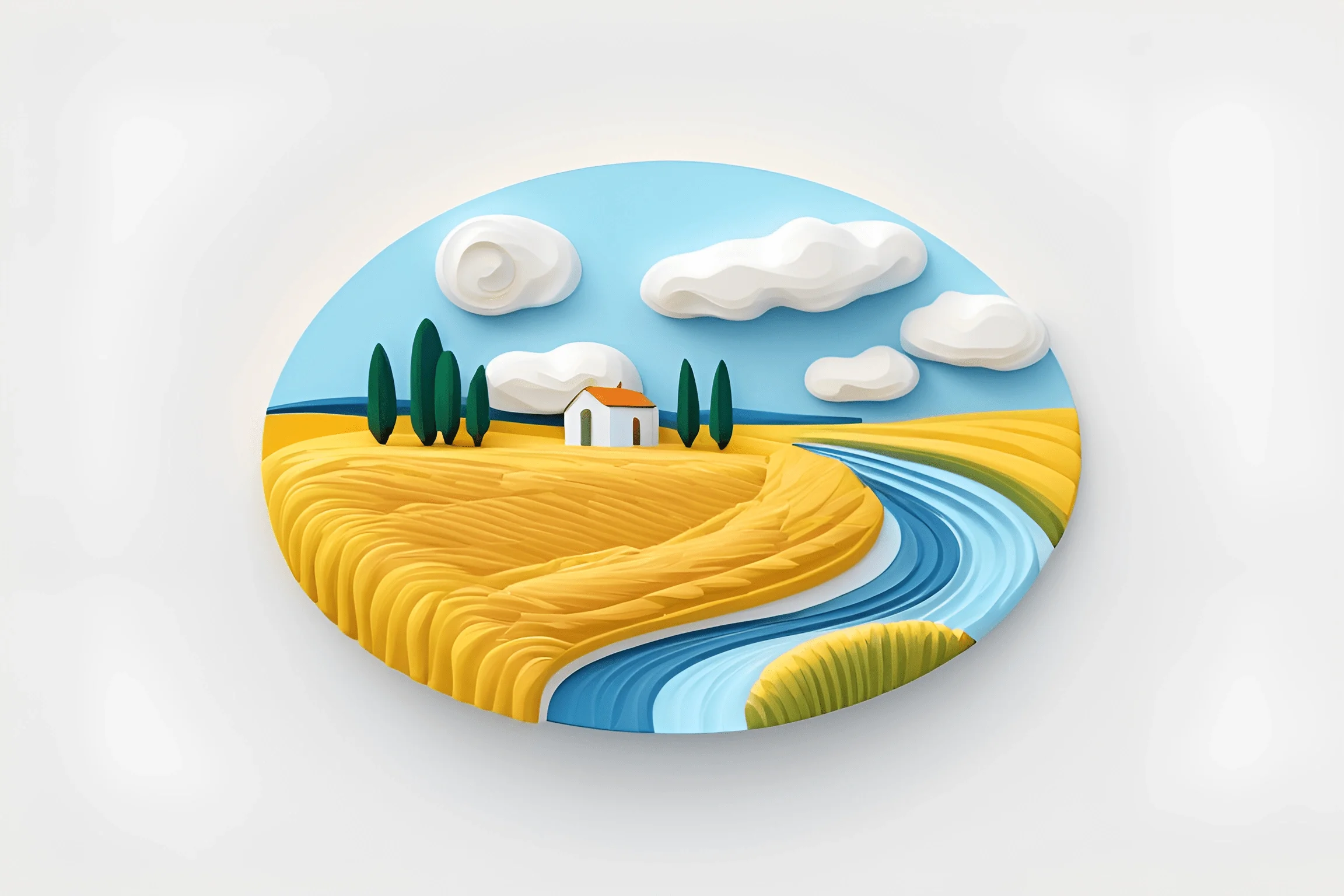 3D Illustrated Countryside Landscape with River and Farmhouse - Free ...