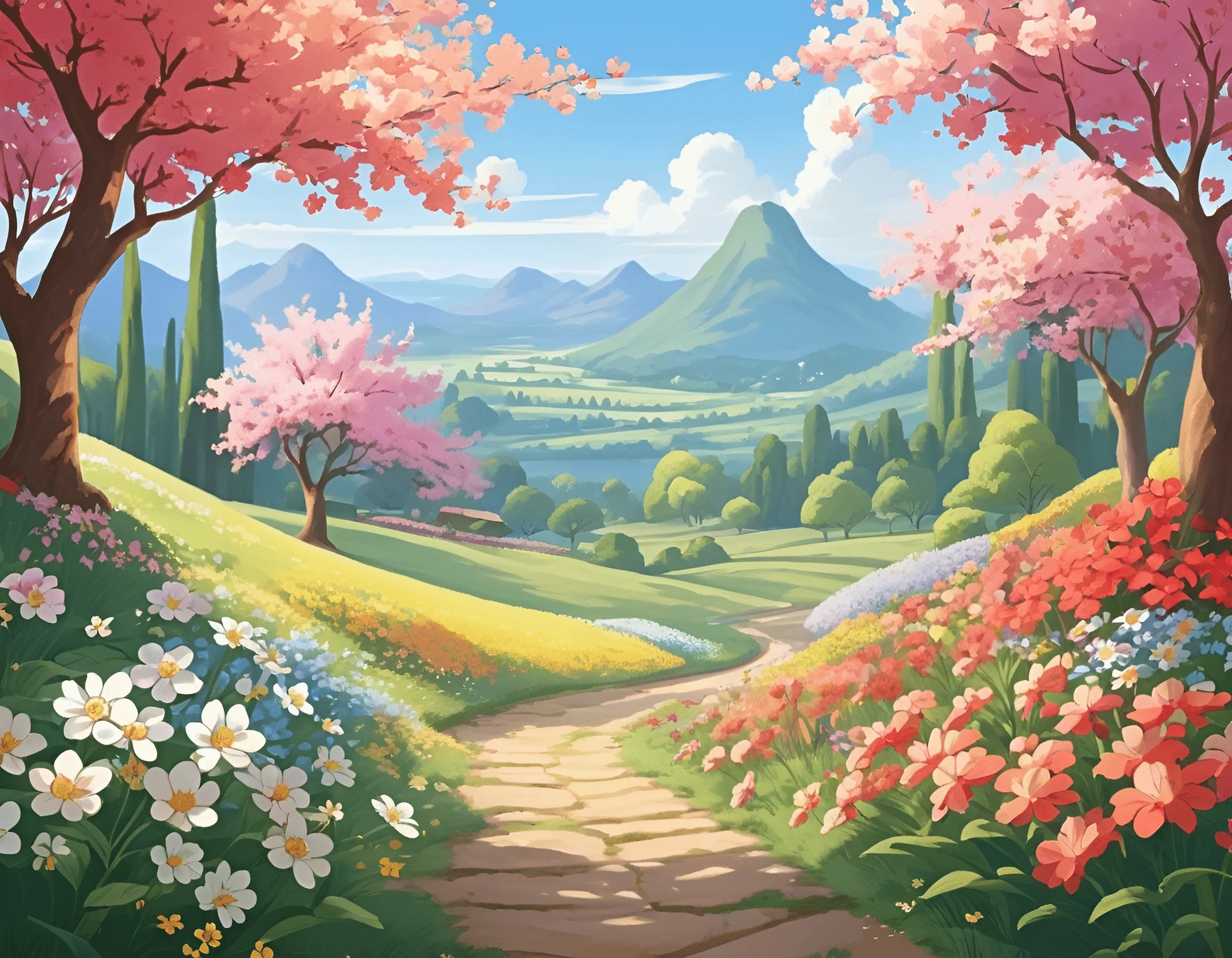 Spring Ladnscape Scenic Spring Landscape - Free Download - AI Scribbles