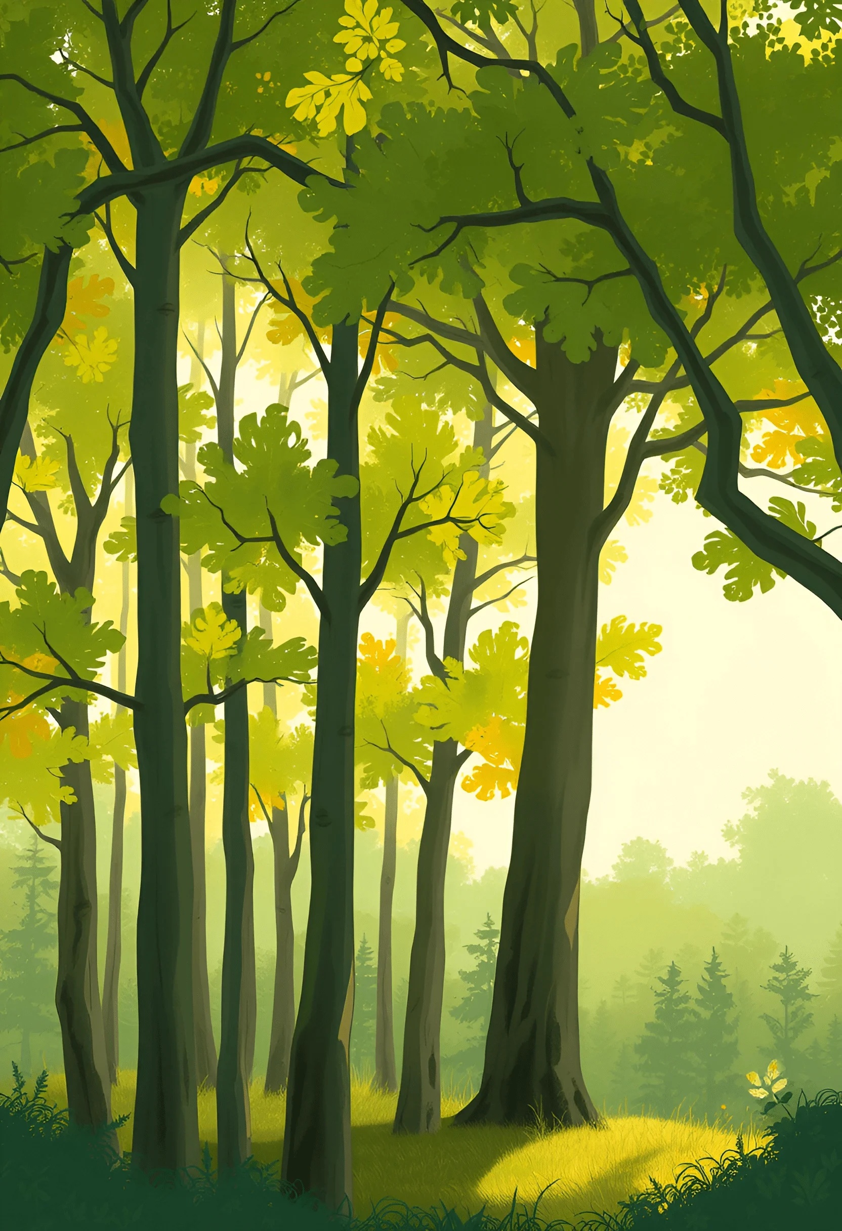 Digital Forest Scene with Sunlit Trees - Free Download - AI Scribbles