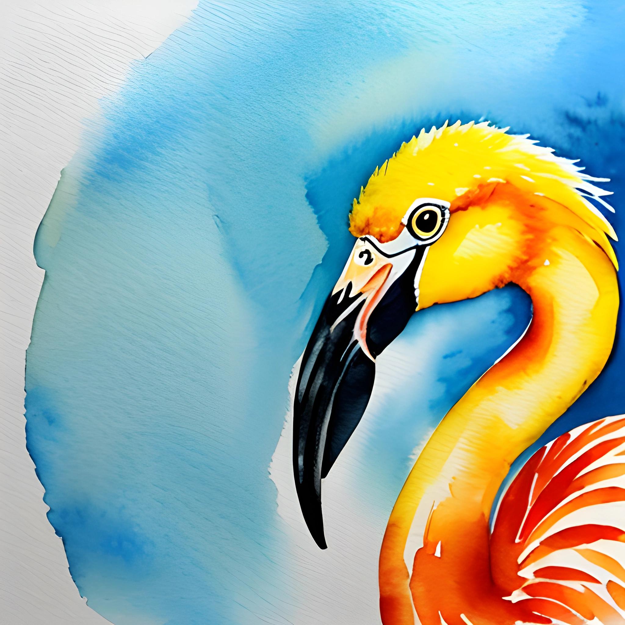 painting of a flamingo with a blue background and a white background