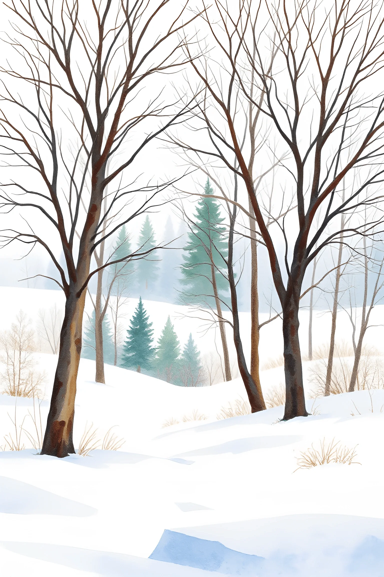 Winter Landscape with Bare Trees and Snow - Free Download - AI Scribbles