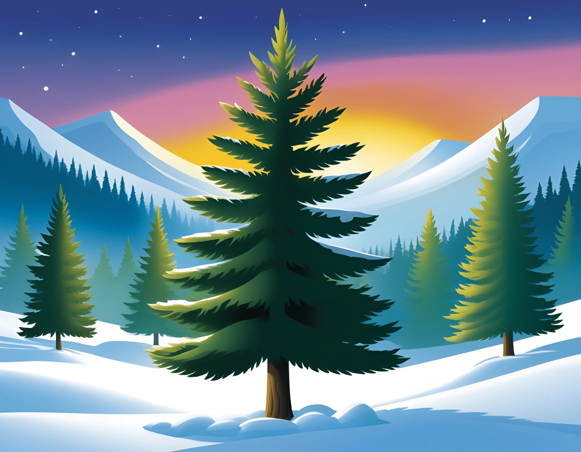 Serene Winter Landscape with Pine Trees - Free Download - AI Scribbles