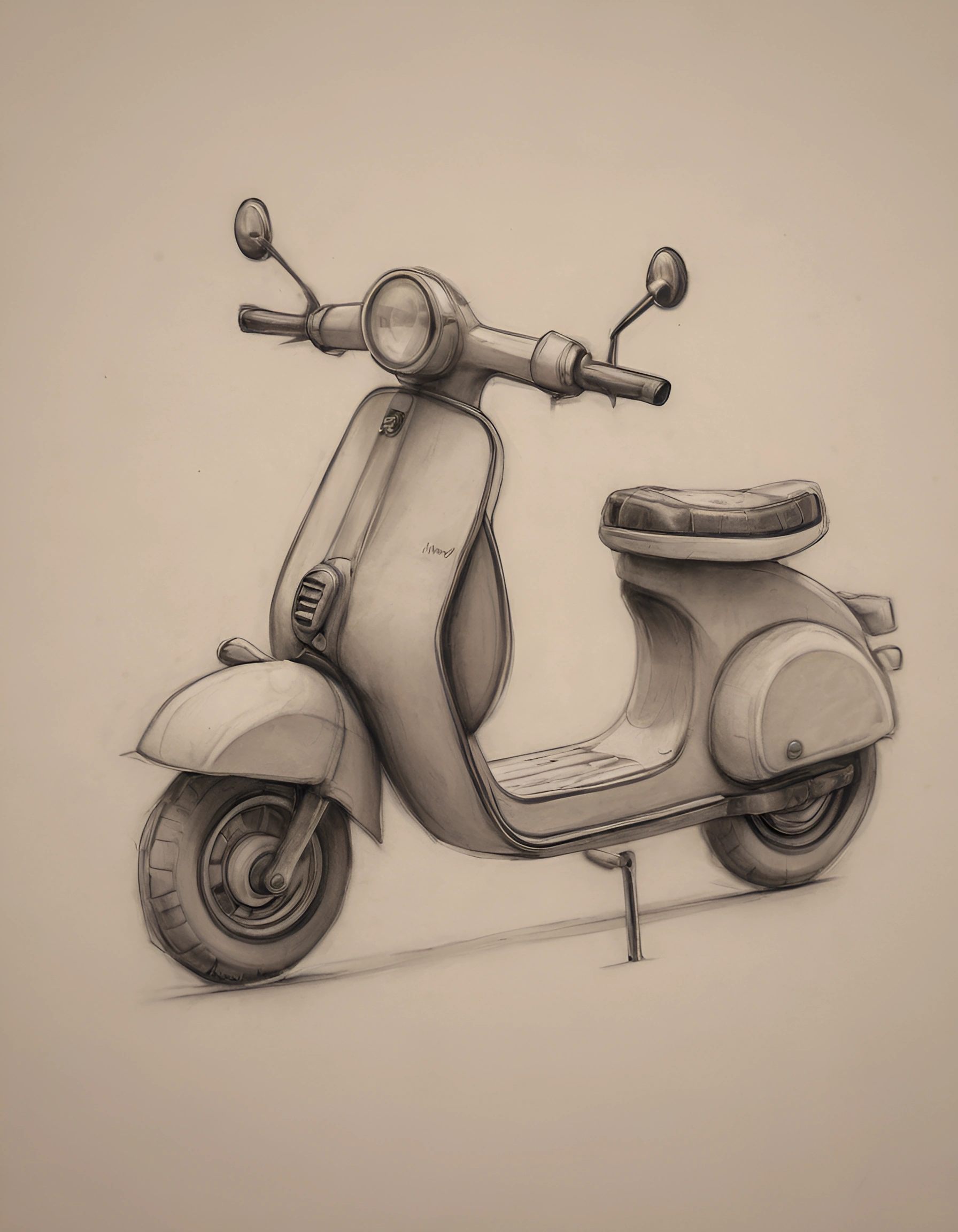 drawing of a scooter with a seat and a handlebar
