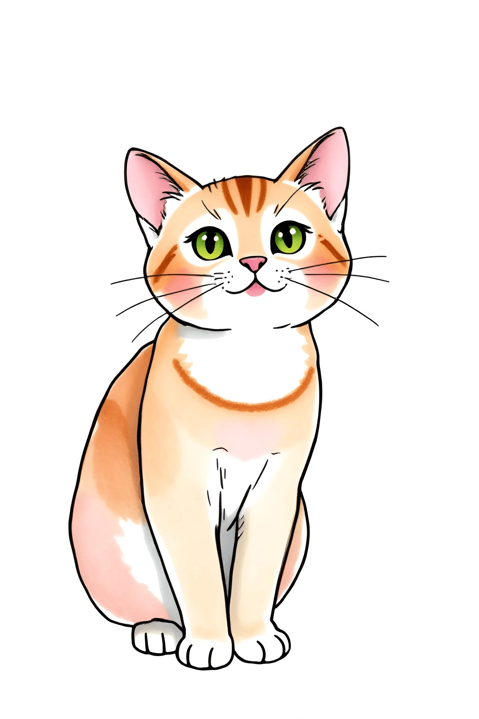 Illustrated Orange Tabby Cat with Green Eyes - Free Download - AI Scribbles