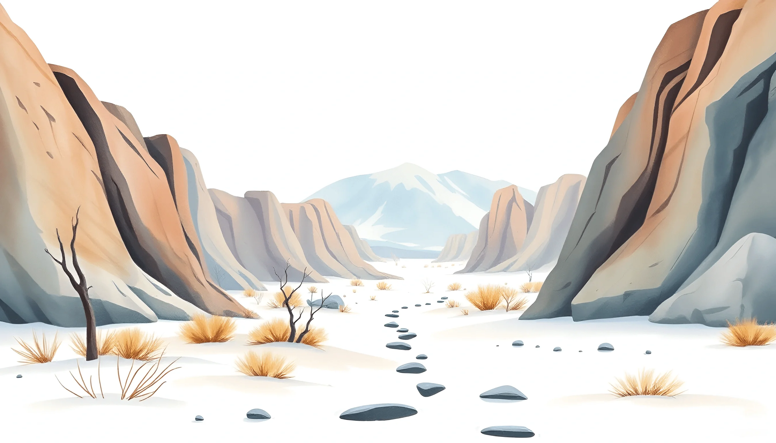 Snowy Pathway Vector Snowy Mountain Valley With Rocky Path - Free Download - AI Scribbles