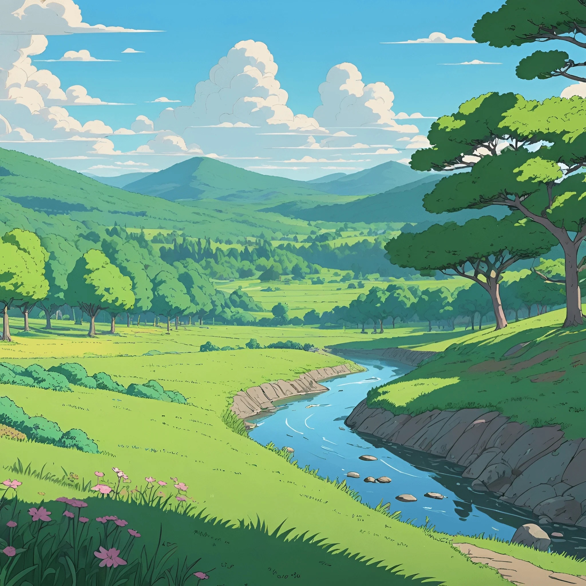 Lush Green Landscape with Meandering River - Free Download - AI Scribbles