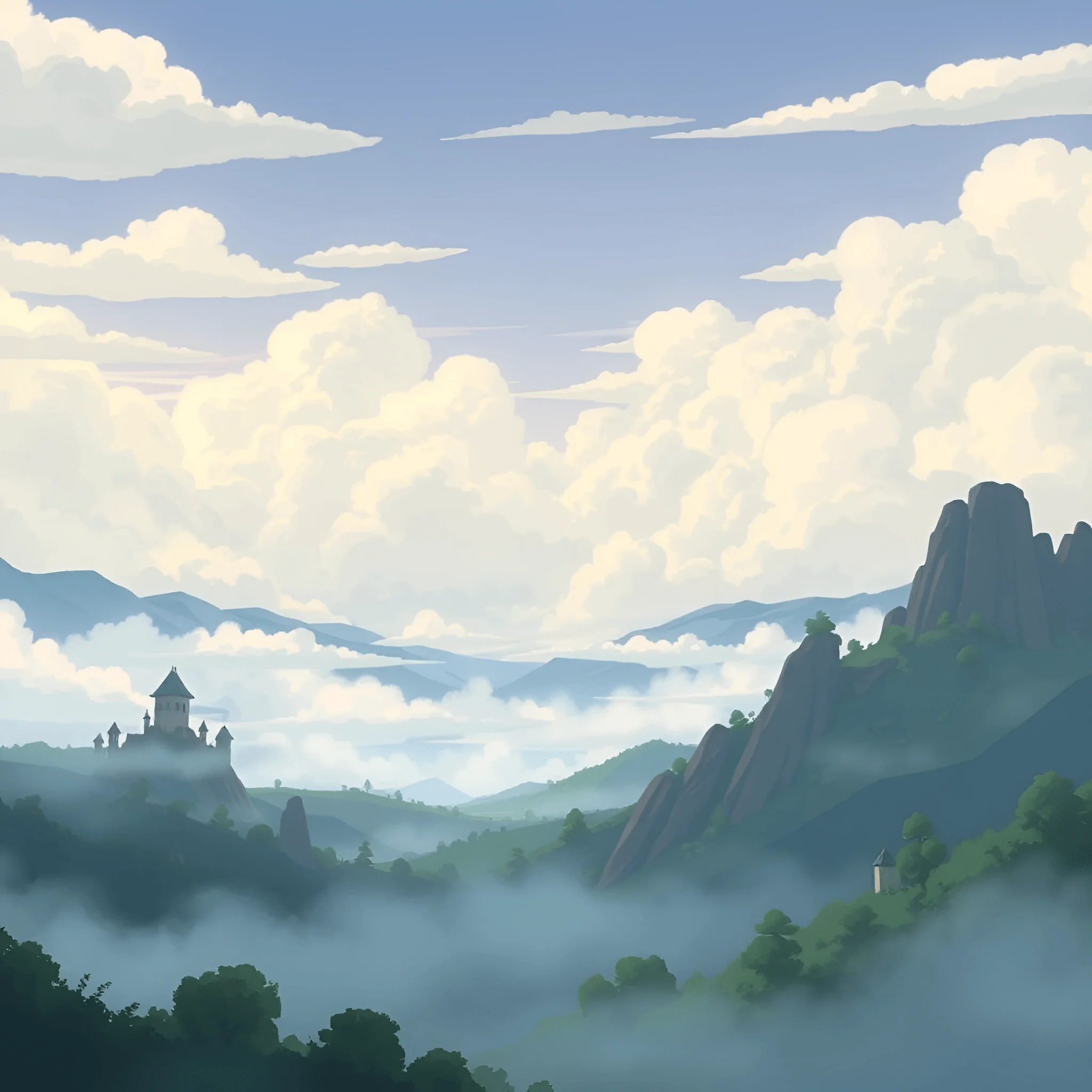 Misty Mountain Landscape with Castle and Clouds - Free Download - AI ...