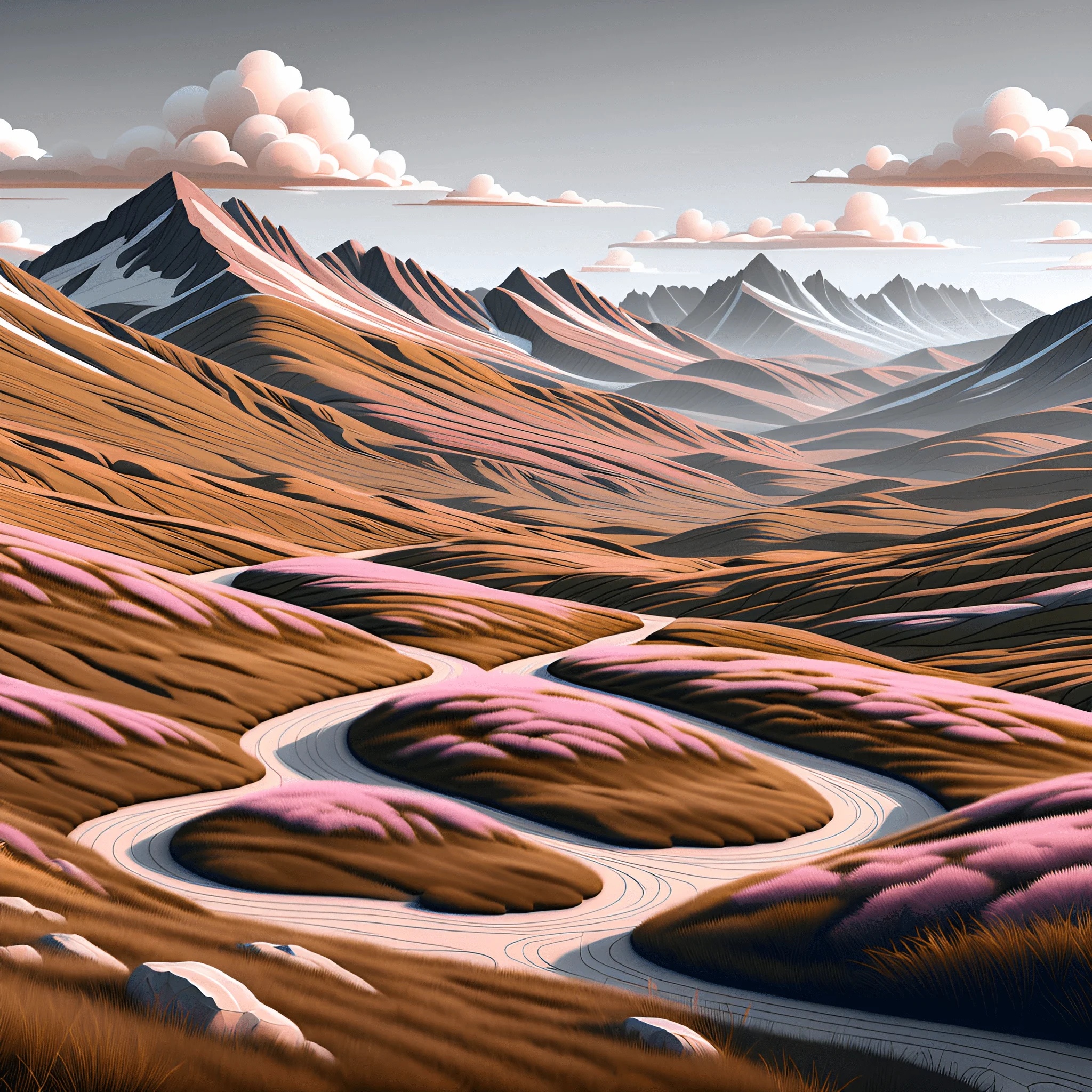 Serene Mountain Landscape with Winding Road - Free Download - AI Scribbles