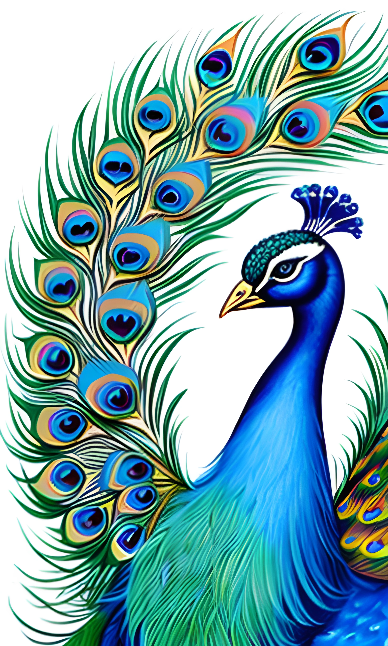 peacock with feathers on a white background