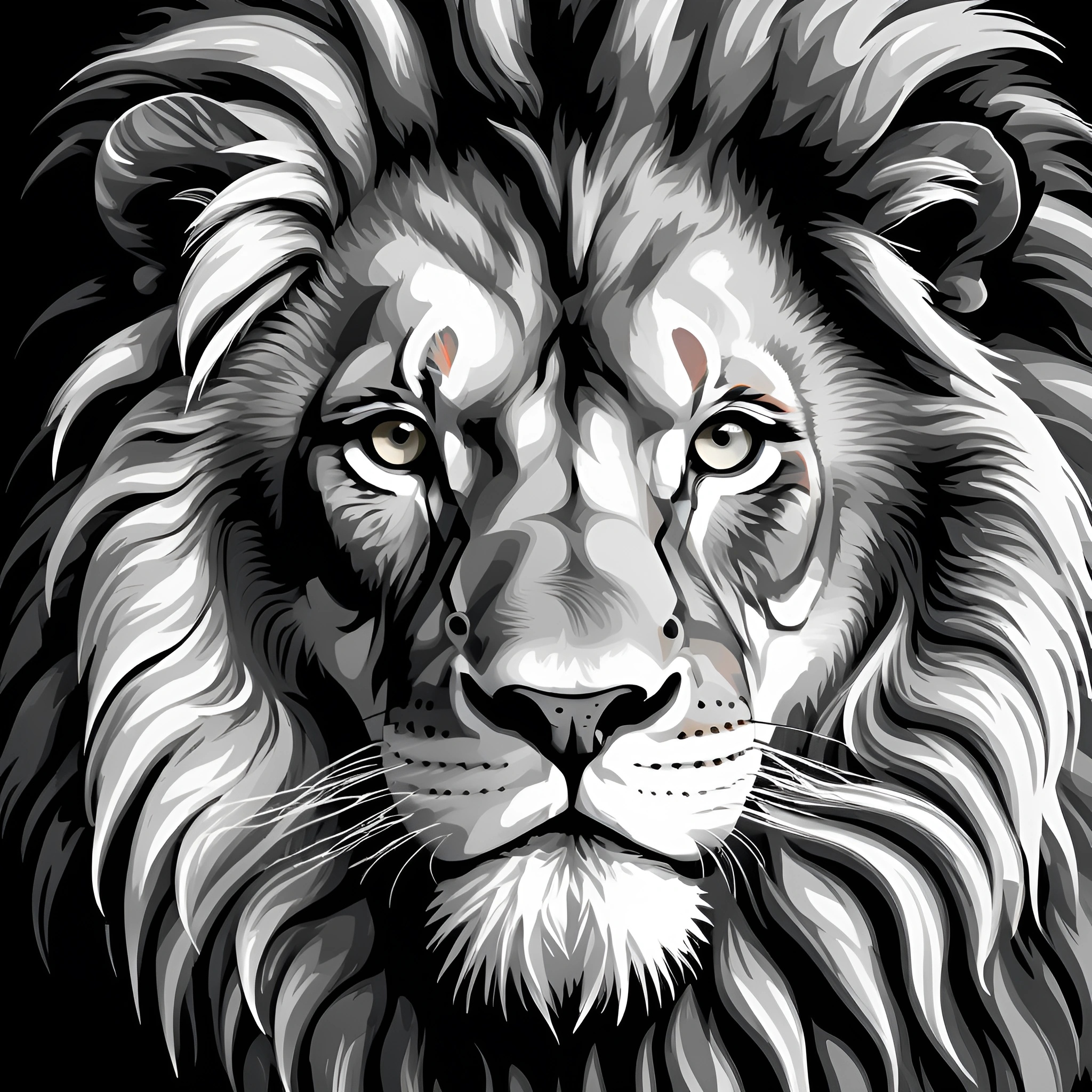 Monochrome Lion Portrait Digital Illustration - Free Download - AI ...