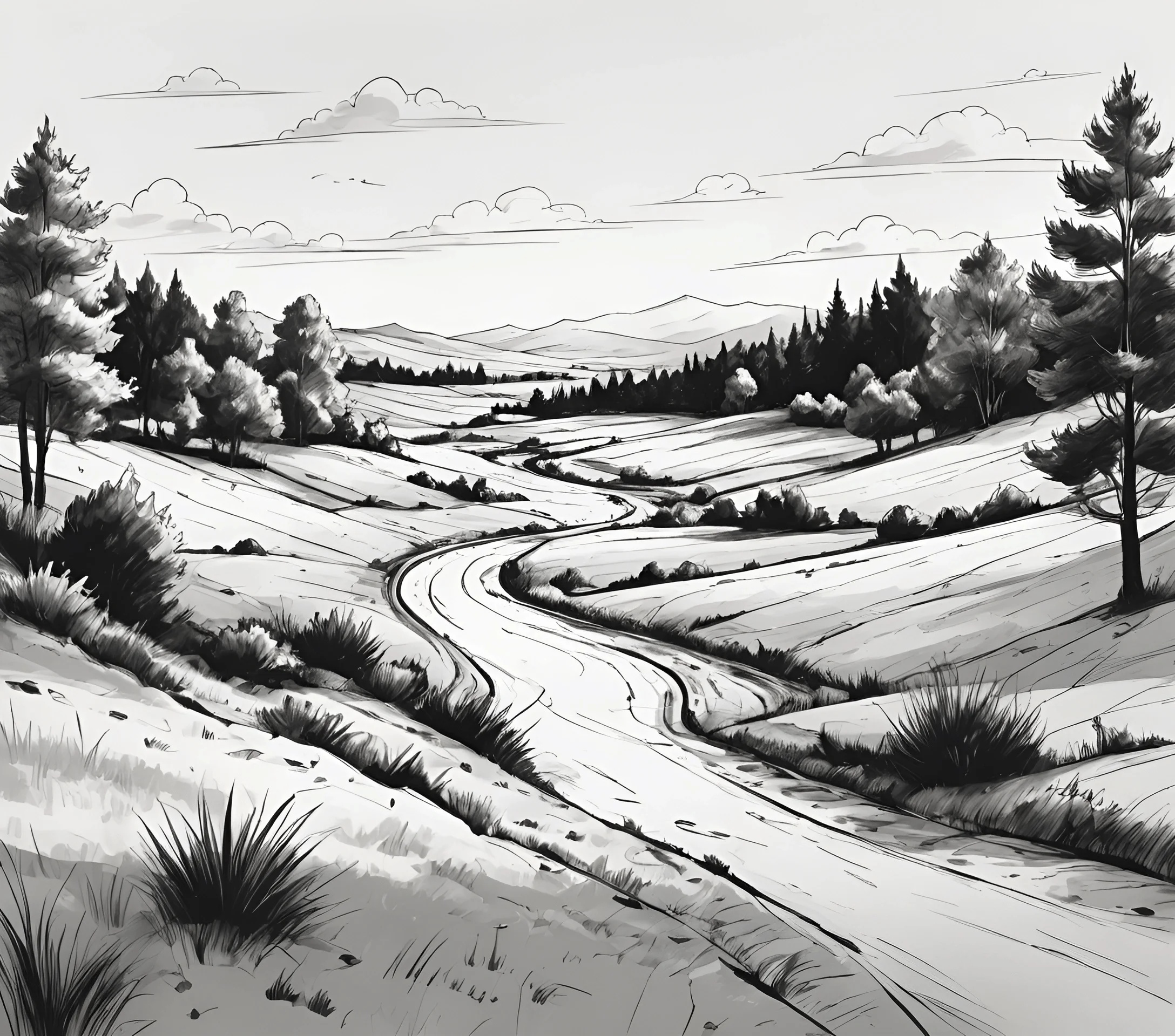 Winding Road Through Scenic Landscape - Free Download - AI Scribbles