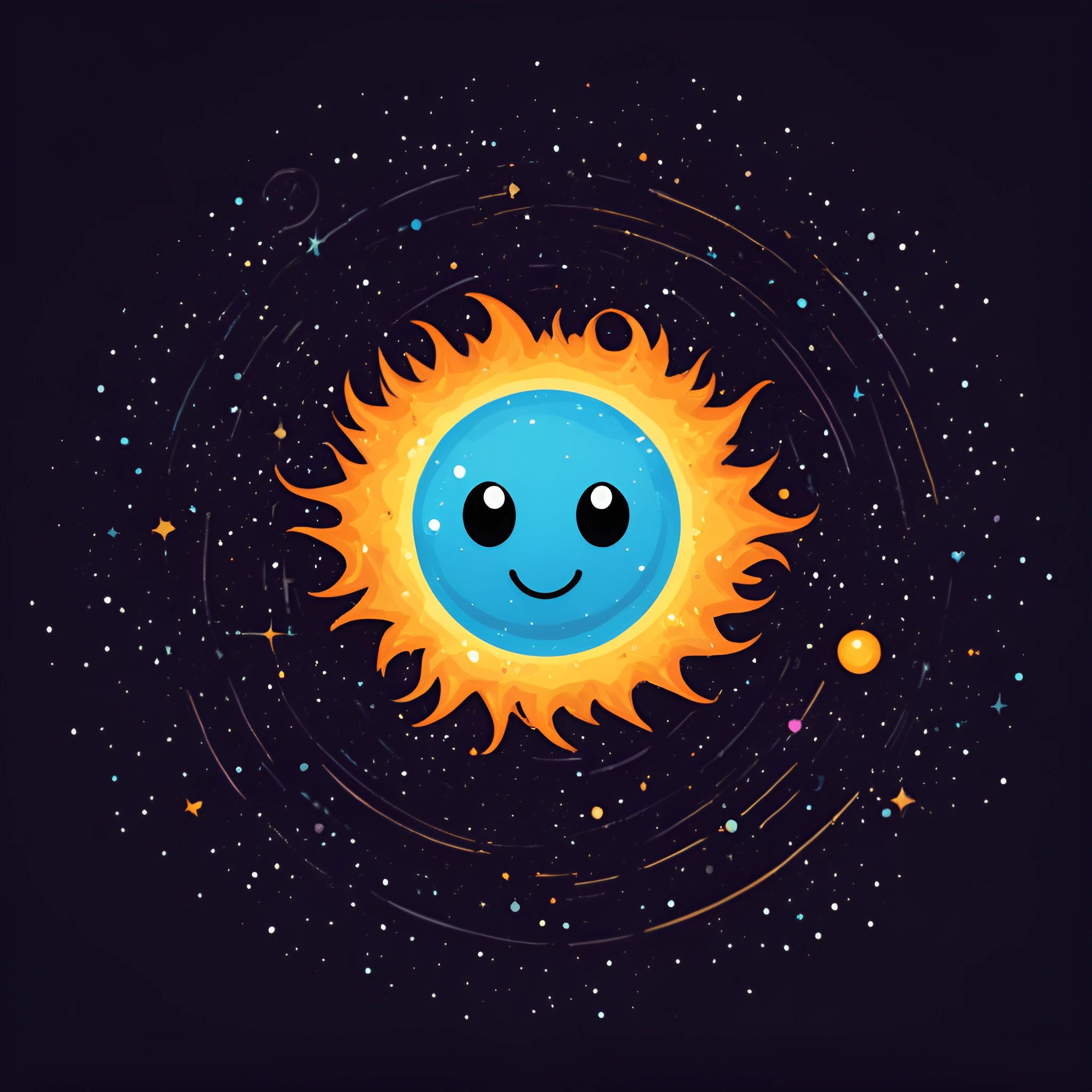 Smiling Cartoon Sun in Space - Free Download - AI Scribbles