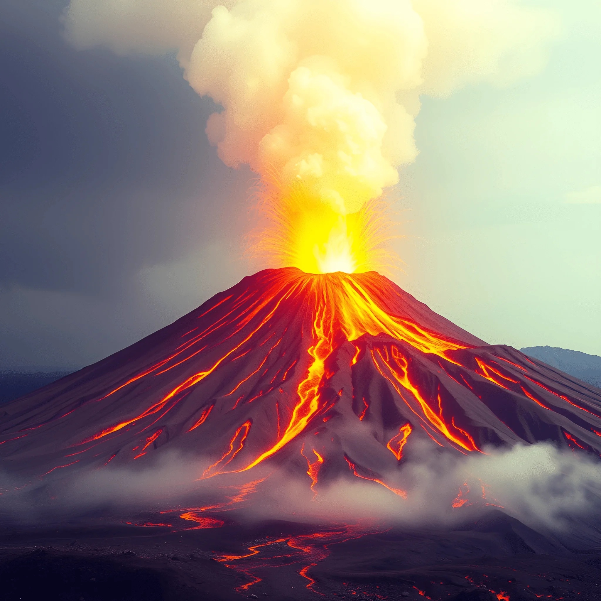 Active Volcano Eruption with Flowing Lava - Free Download - AI Scribbles
