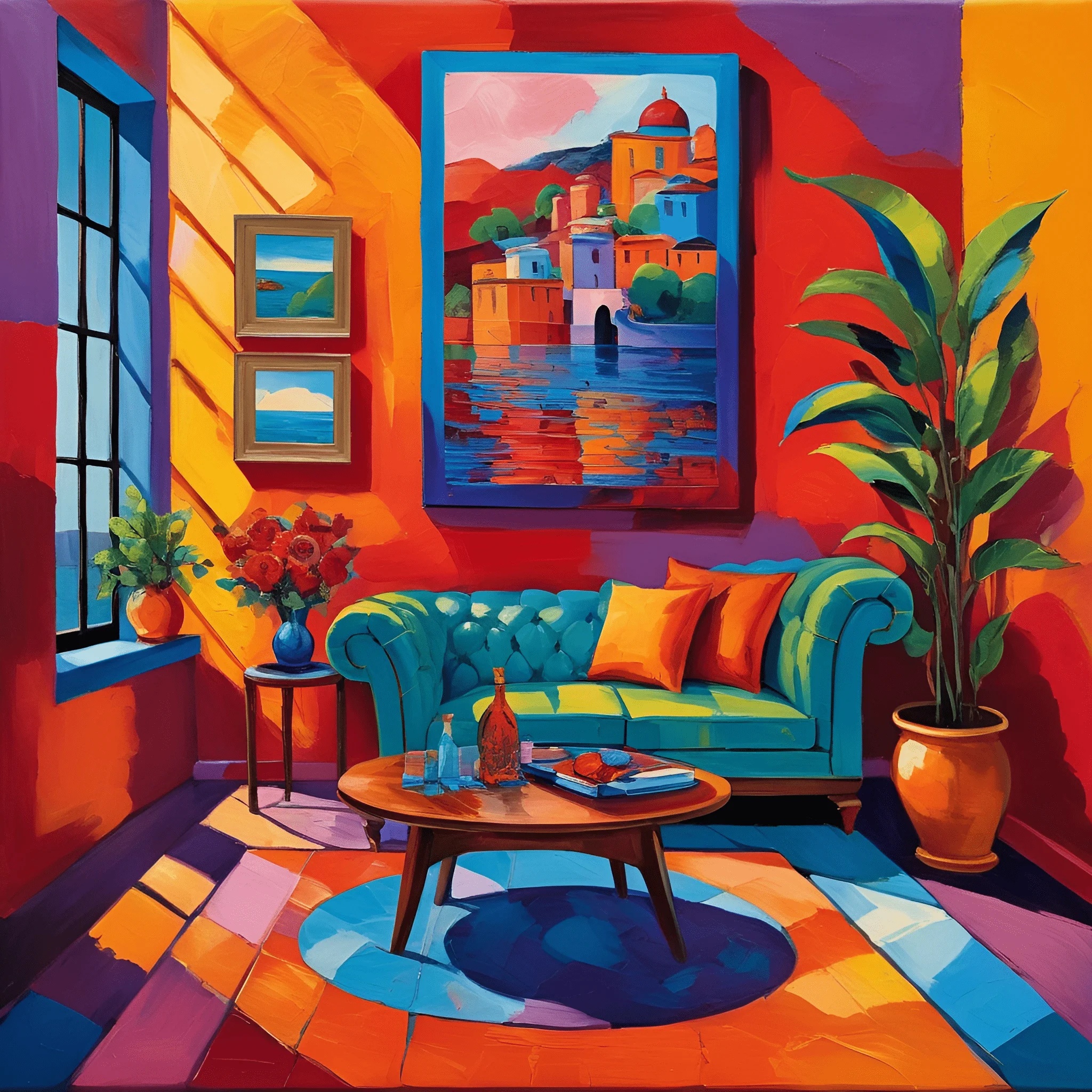 Vibrant Living Room with Colorful Decor - Free Download - AI Scribbles
