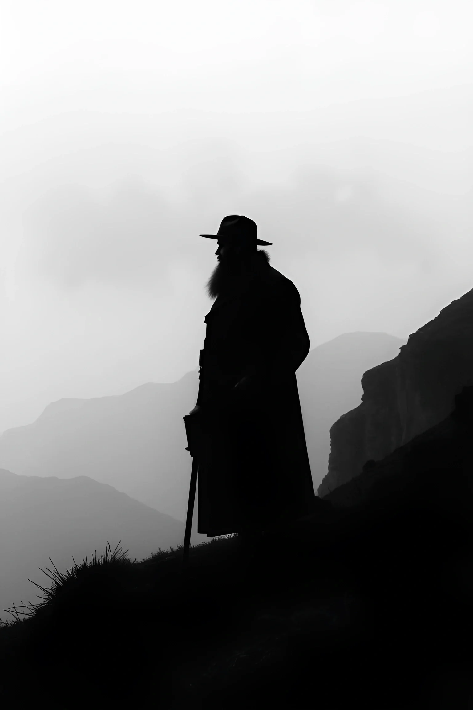 Silhouette Of Bearded Man With Hat In Mountain Landscape - Free ...