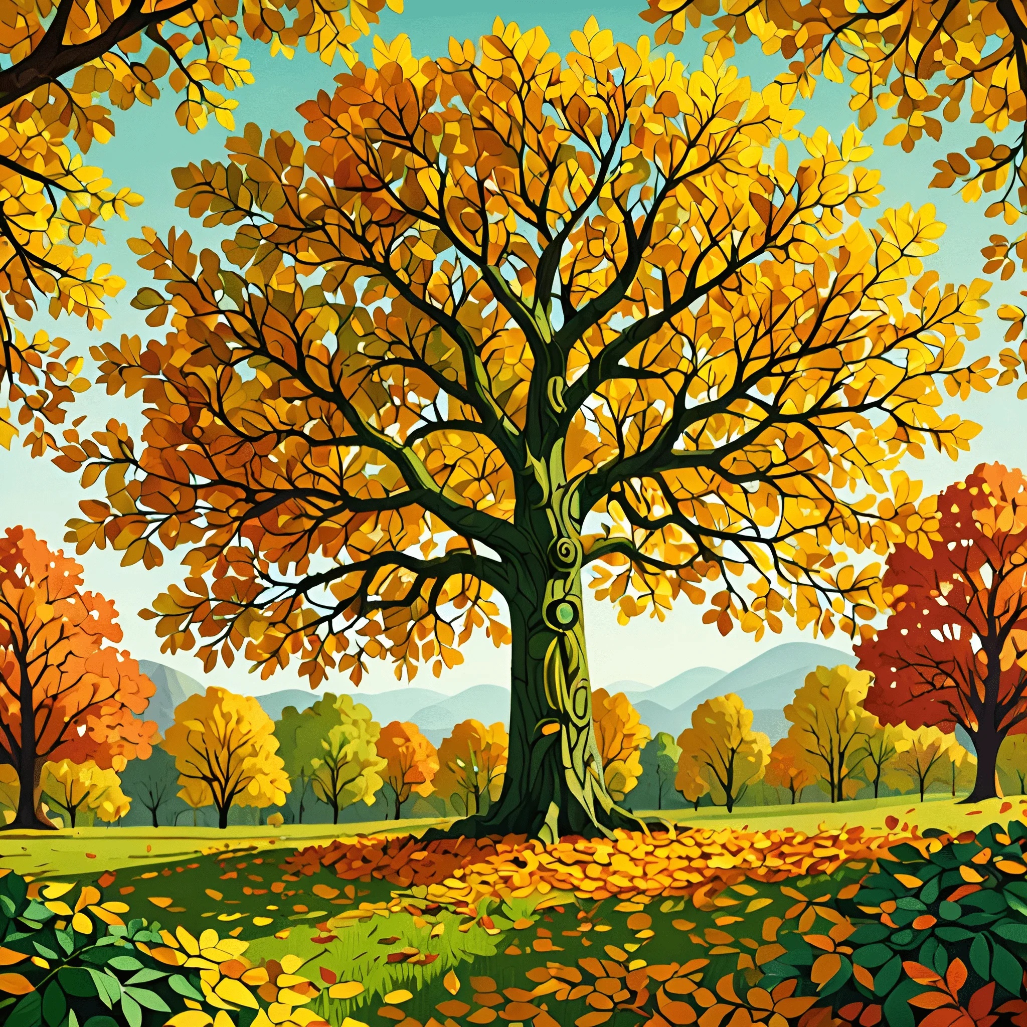 Vibrant Autumn Tree Landscape - Free Download - AI Scribbles
