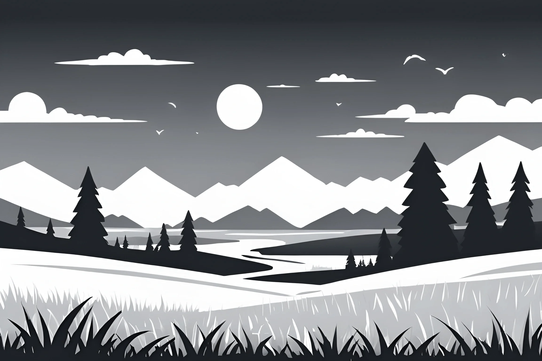 Black and White Mountain Landscape - Free Download - AI Scribbles
