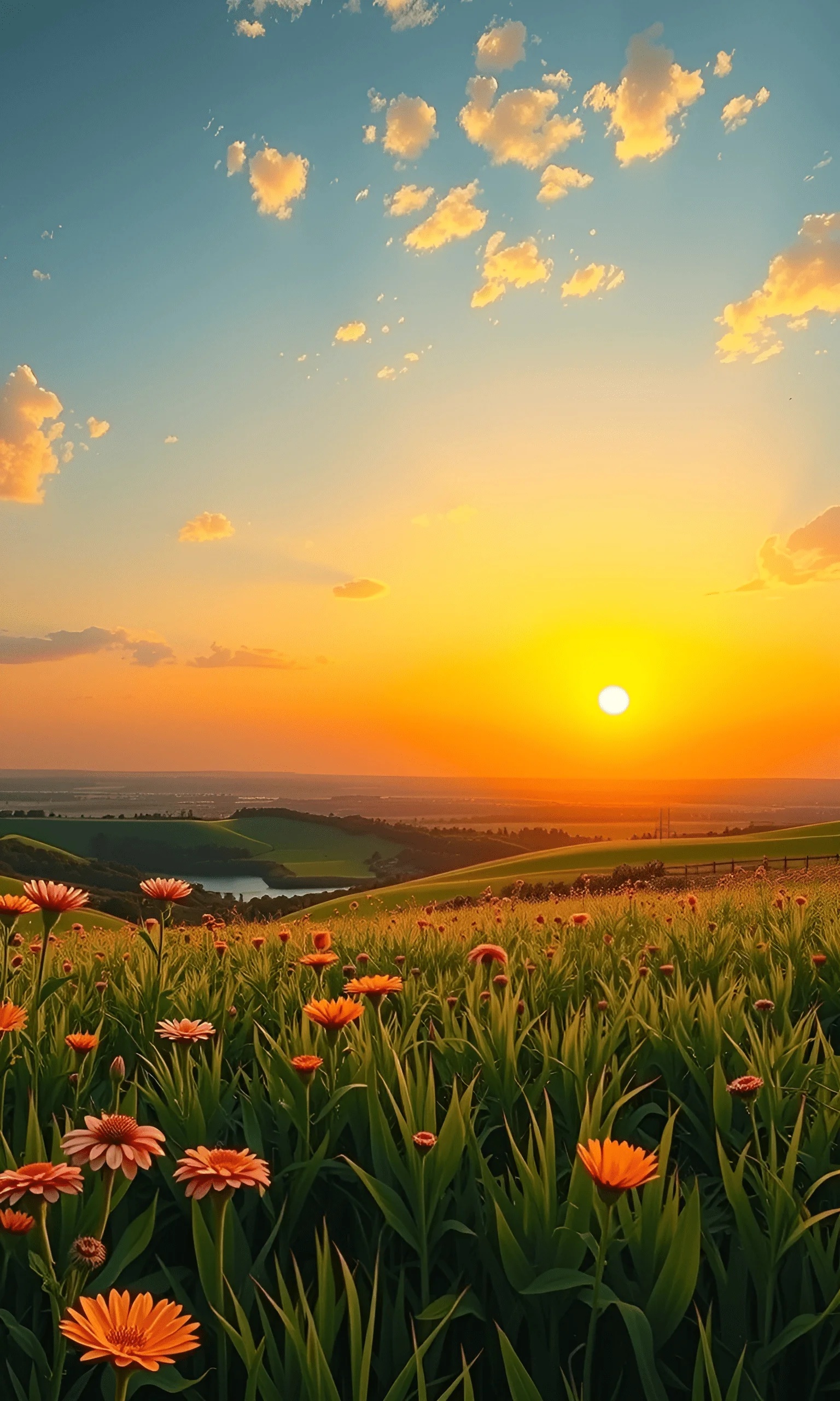 Wildflower Field At Sunset Over Rolling Hills - Free Download - AI ...
