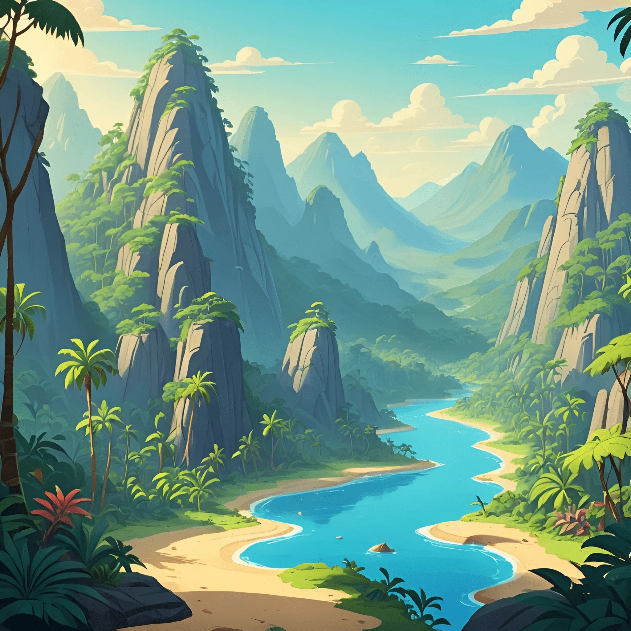 Lush Tropical Landscape with River - Free Download - AI Scribbles