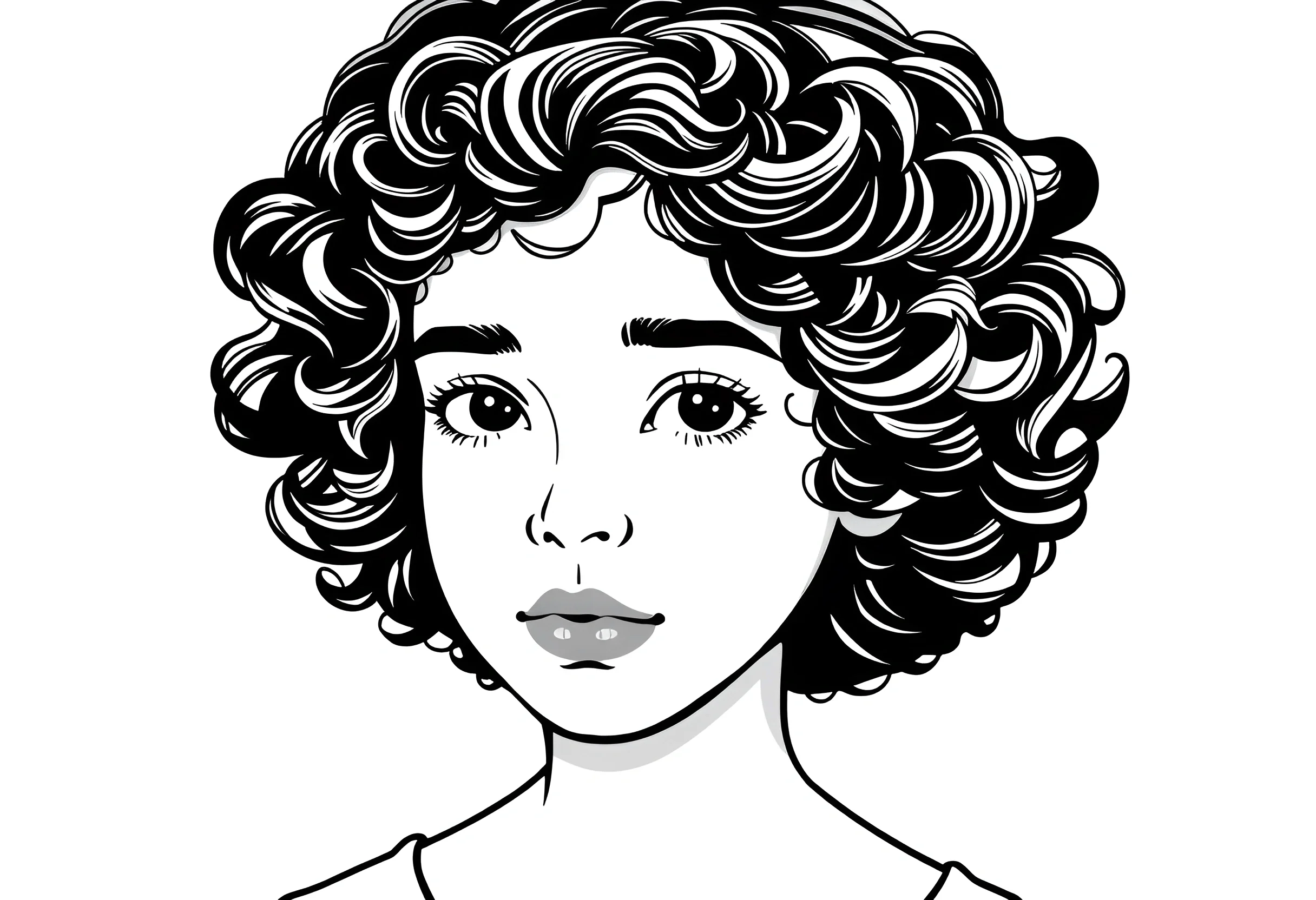 Black and White Portrait of Curly Haired Woman - Free Download - AI ...