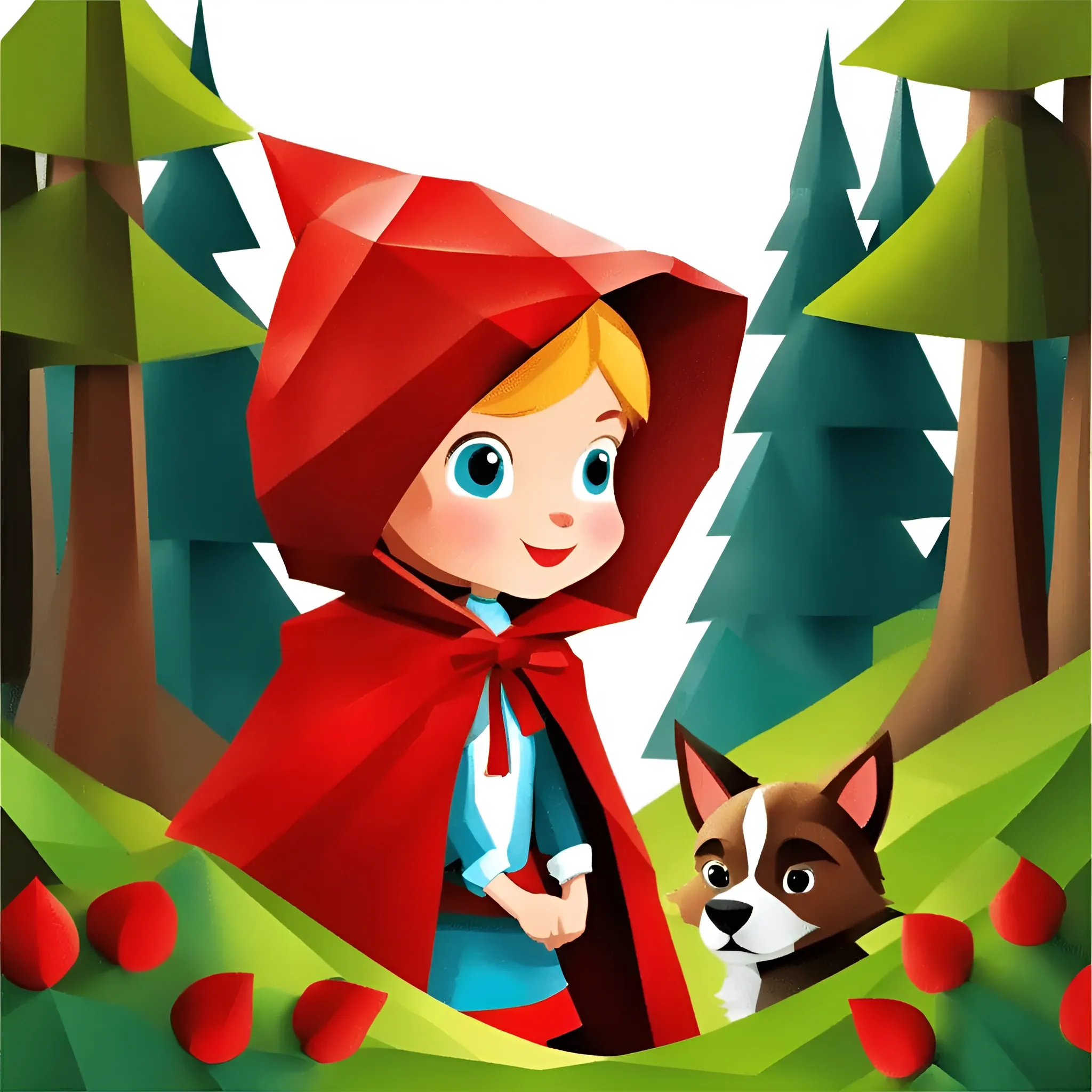 Little Red Riding Hood with Dog in Forest - Free Download - AI Scribbles