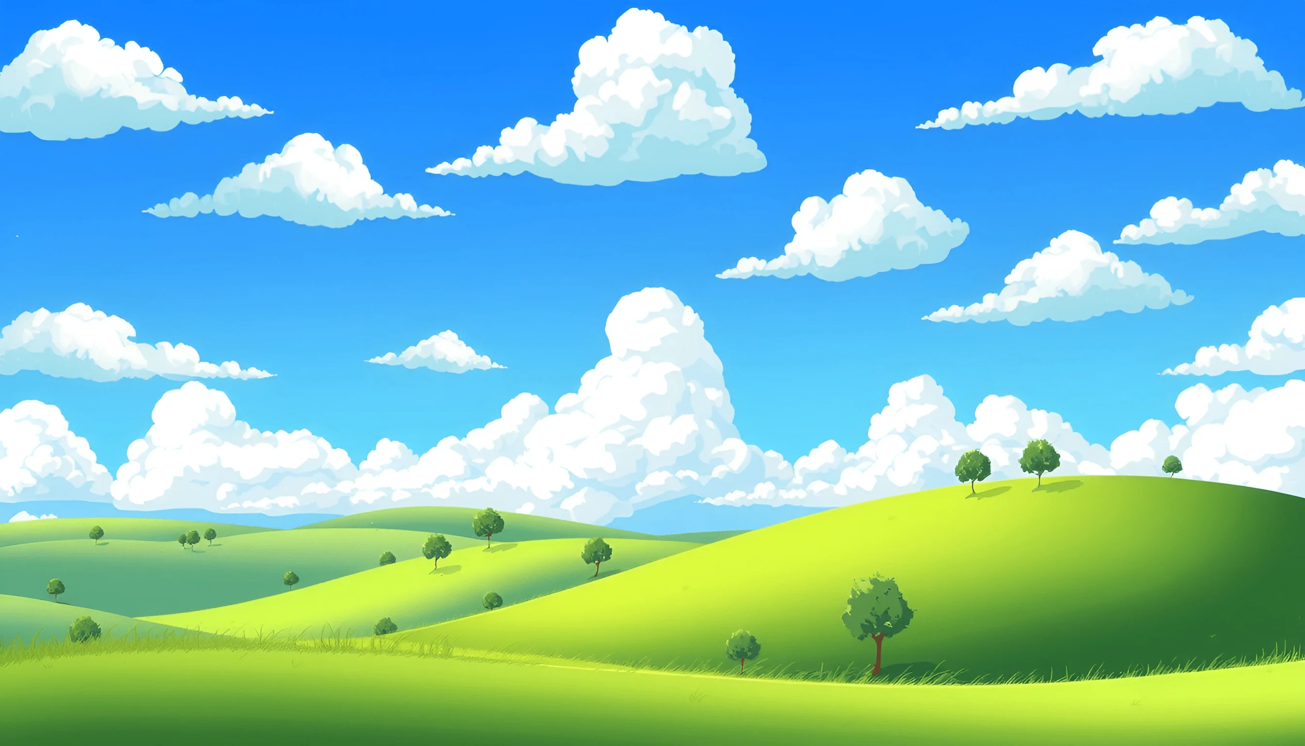 Cartoon Rolling Green Hills Under Blue Sky - Free Download - AI Scribbles