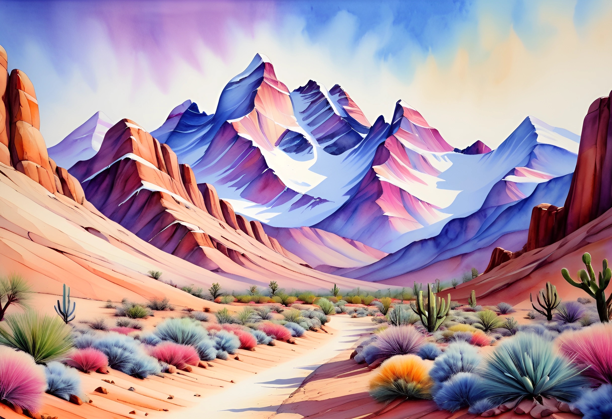 Colorful Desert Landscape with Majestic Mountains - Free Download - AI ...
