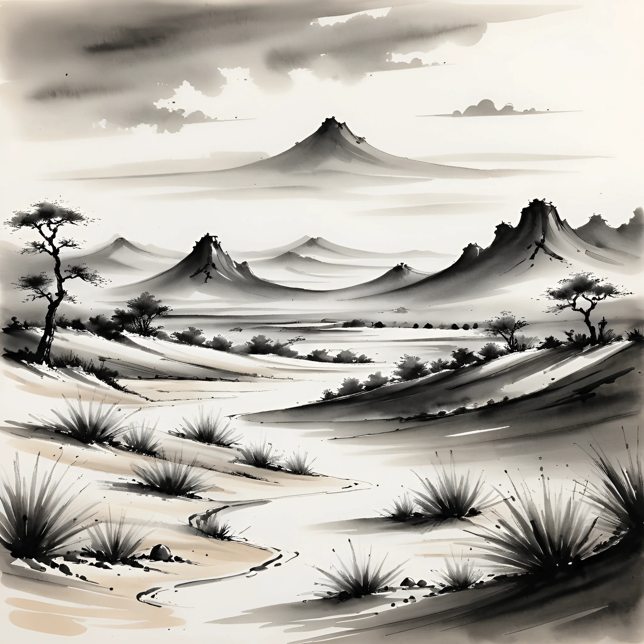 Black and White Mountain Landscape - Free Download - AI Scribbles