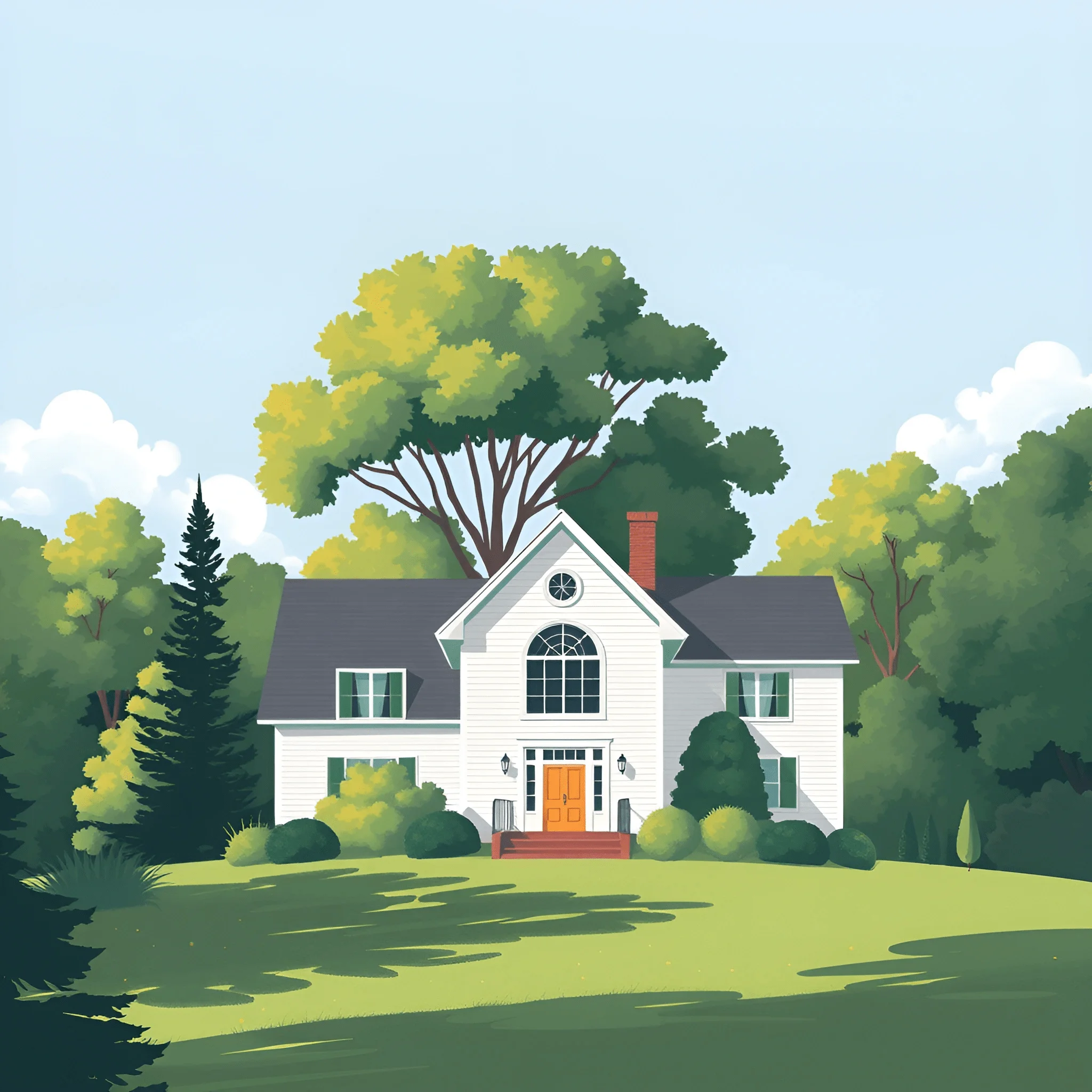 White Suburban House Surrounded by Trees - Free Download - AI Scribbles