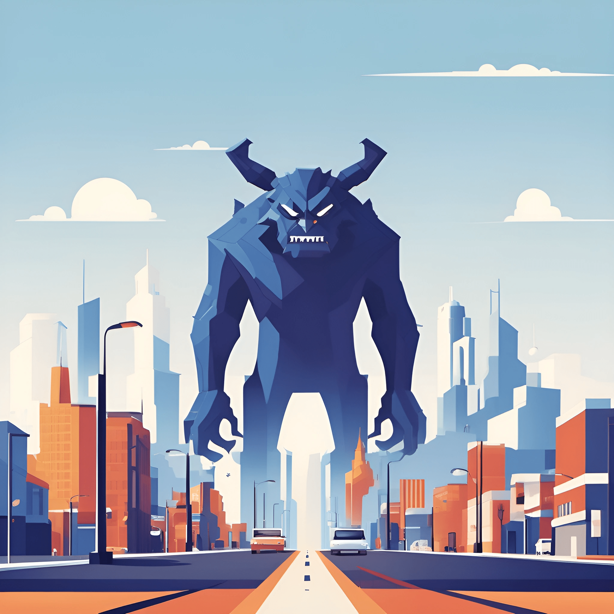 Giant Monster in Geometric Cityscape - Free Download - AI Scribbles