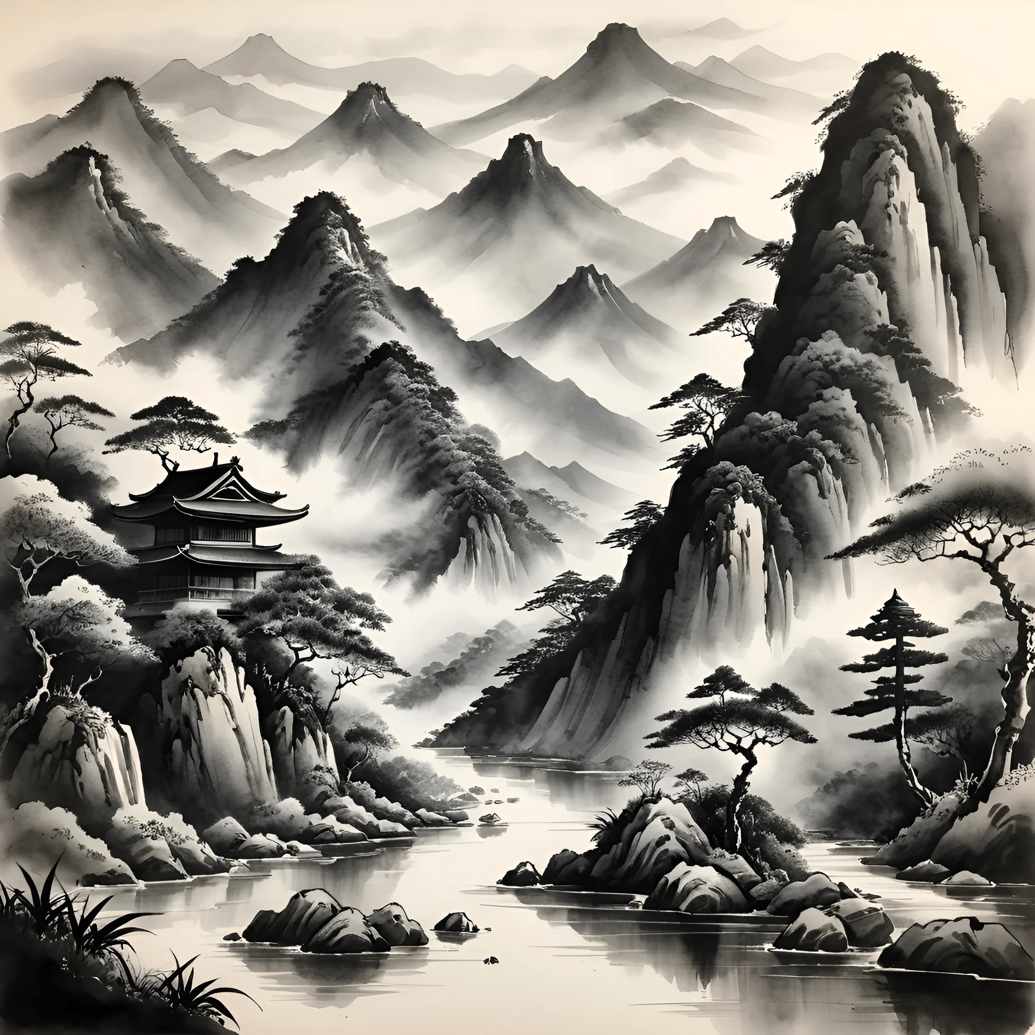 Serene Black and White Mountain Landscape - Free Download - AI Scribbles