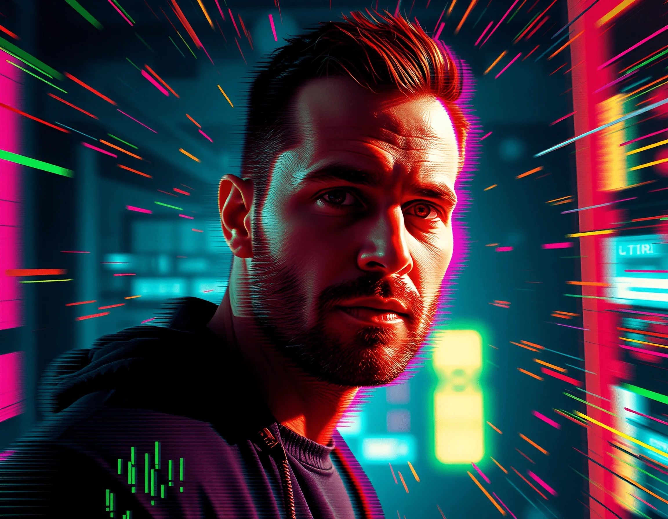 Cyberpunk Portrait of Man with Neon Light Trails - Free Download - AI ...