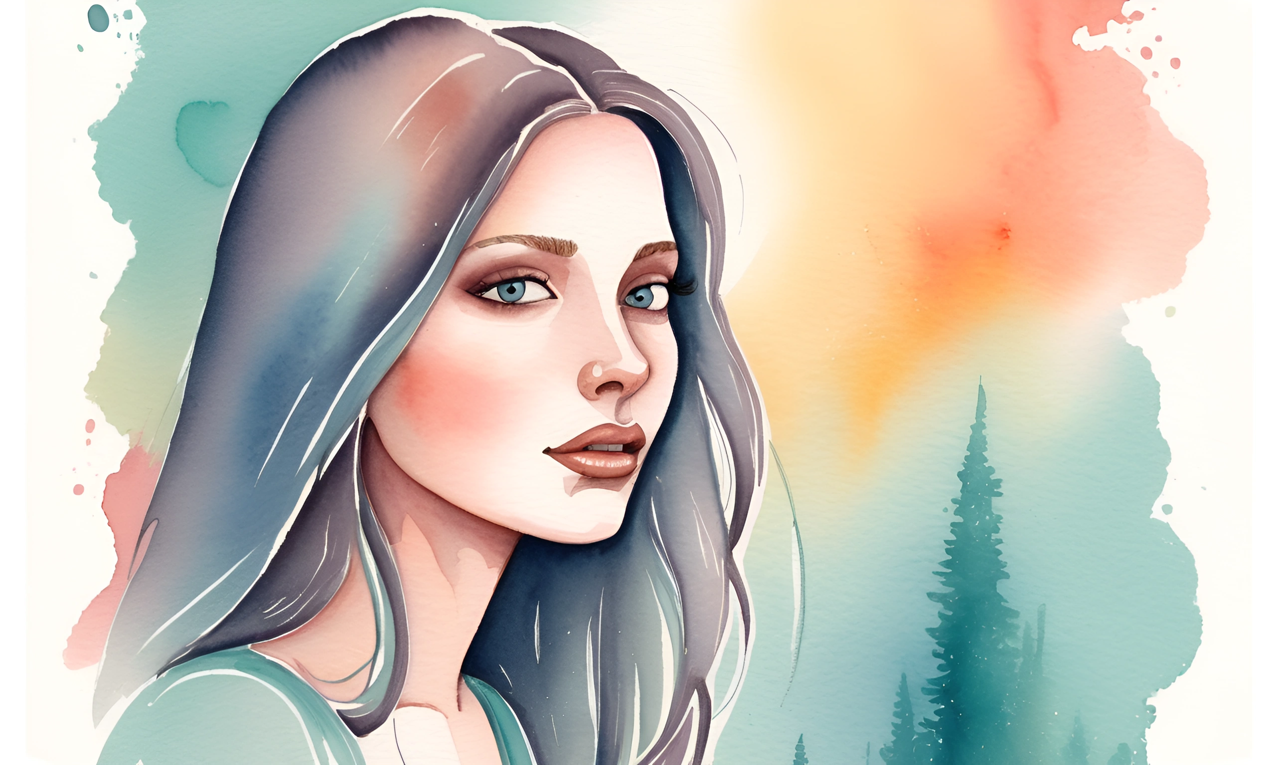 Portrait of a Woman in Watercolor - Free Download - AI Scribbles