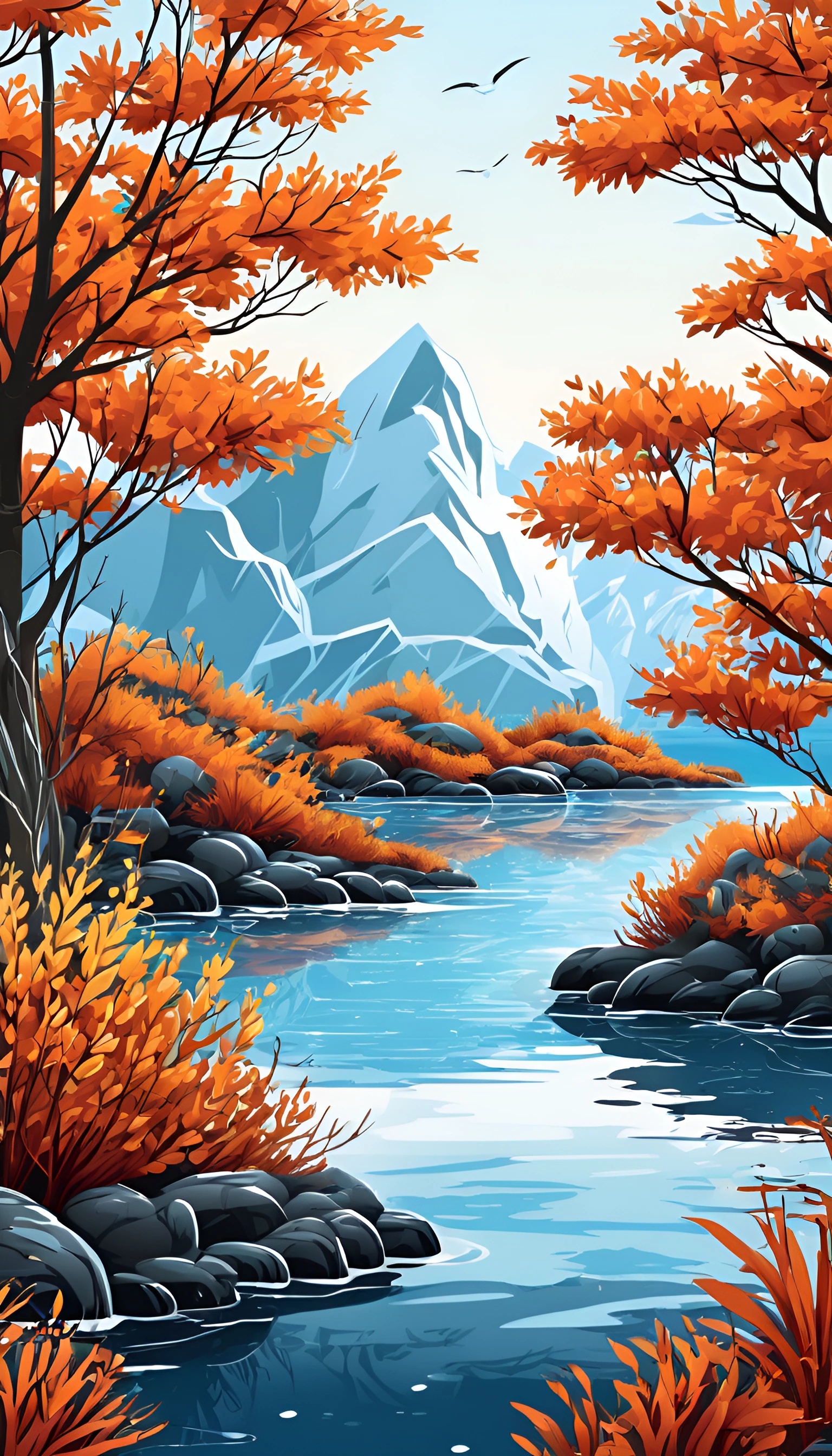 Autumn River Landscape with Mountains - Free Download - AI Scribbles