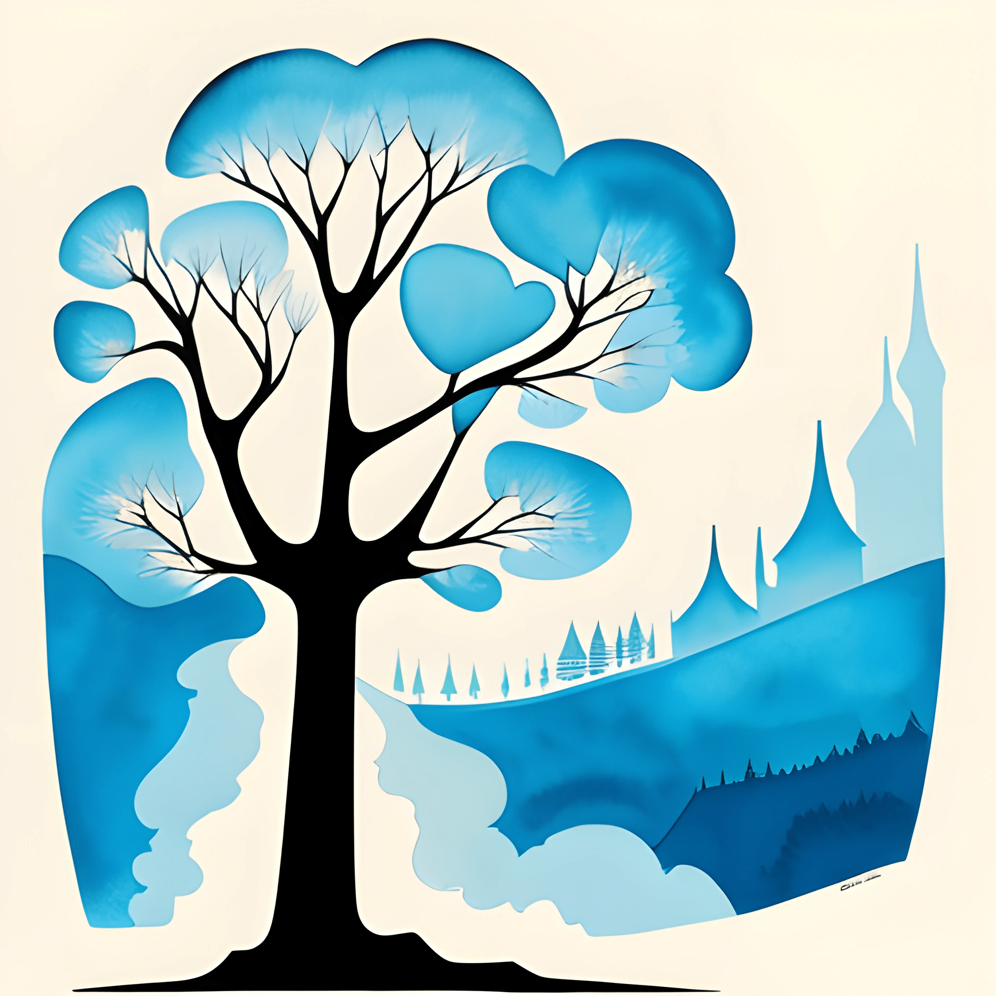 Blue Tree Abstract Abstract Blue Tree Art - Free Download - AI Scribbles