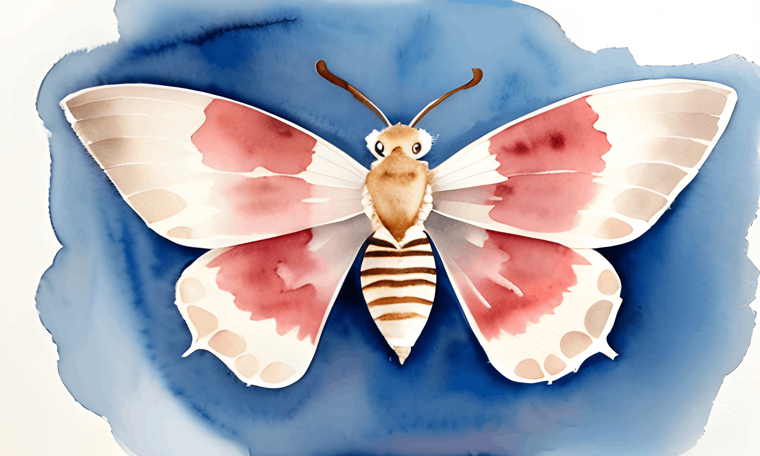 painting of a butterfly with a striped body and a black and white stripe on its wings