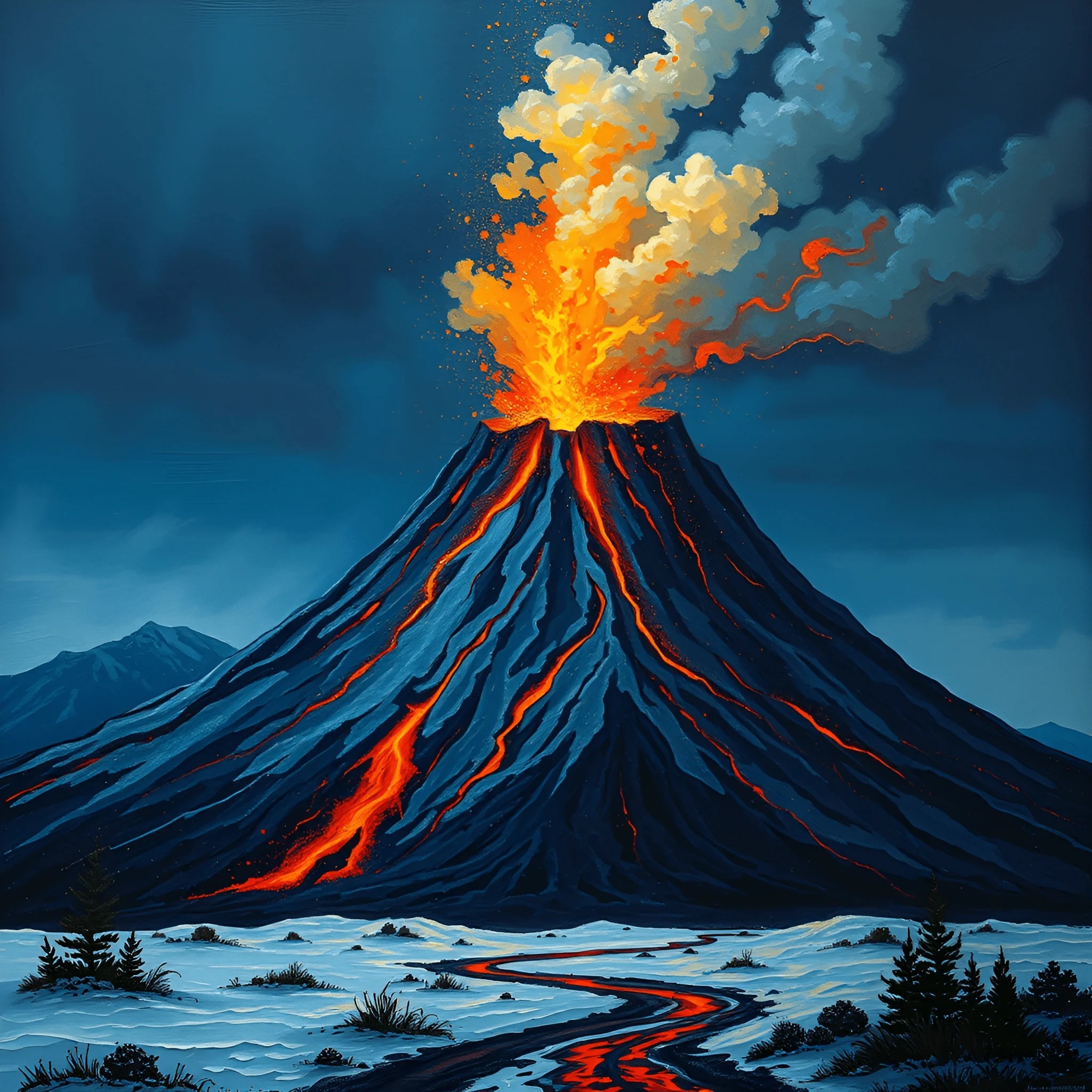 Erupting Volcano With Lava Flow At Night - Free Download - AI Scribbles