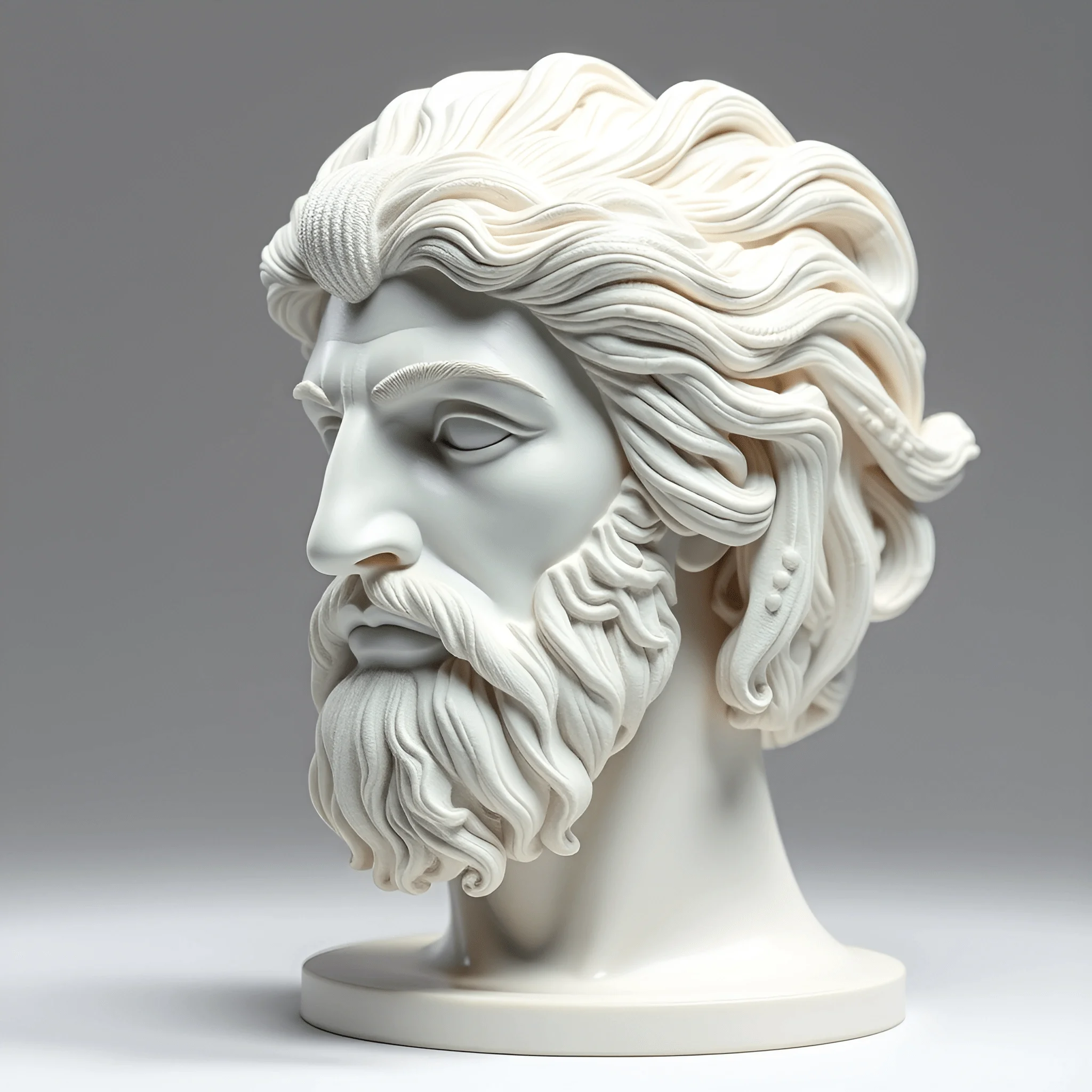 Classical Marble Bust of Bearded Man with Flowing Hair - Free Download ...