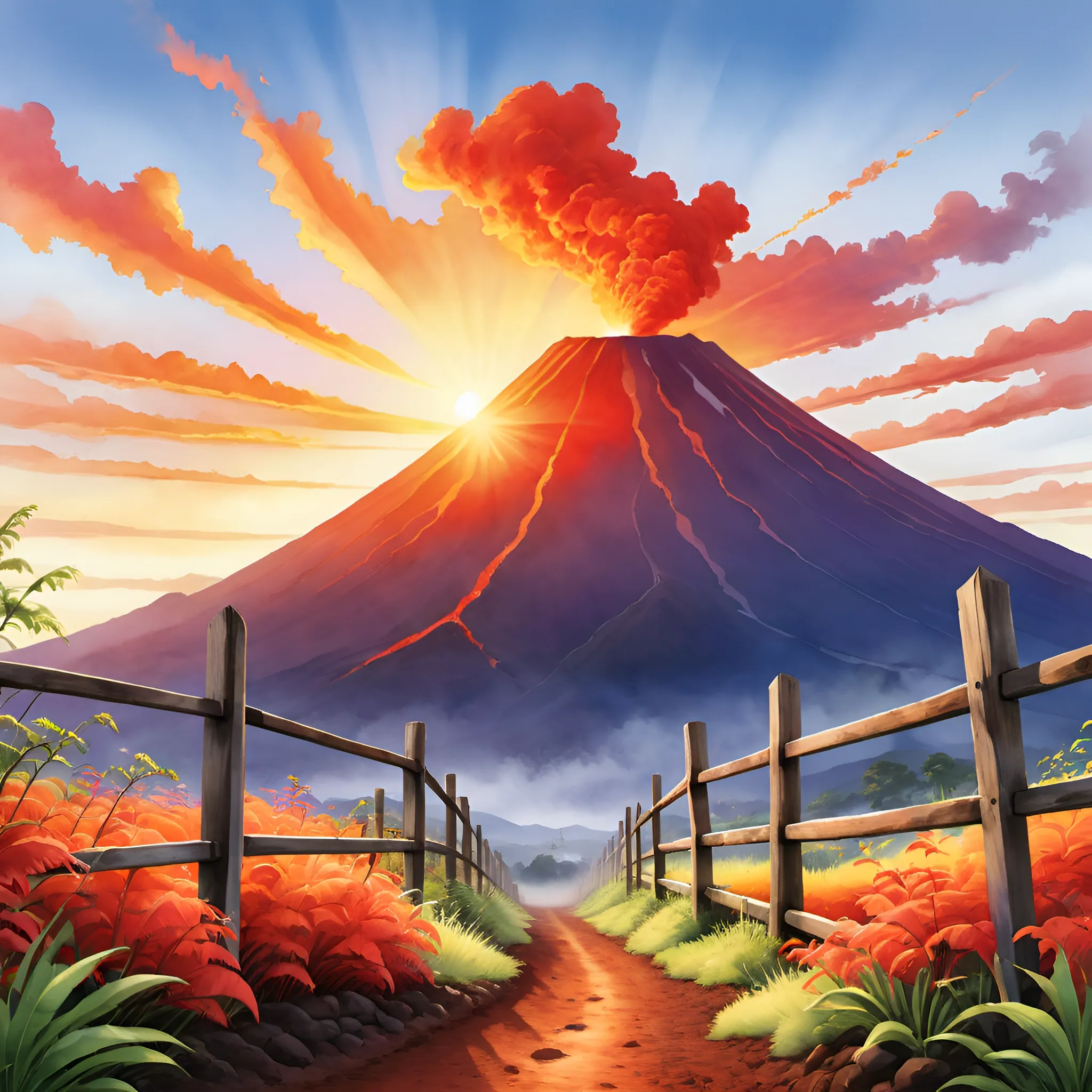 Majestic Volcano Erupting at Sunset - Free Download - AI Scribbles