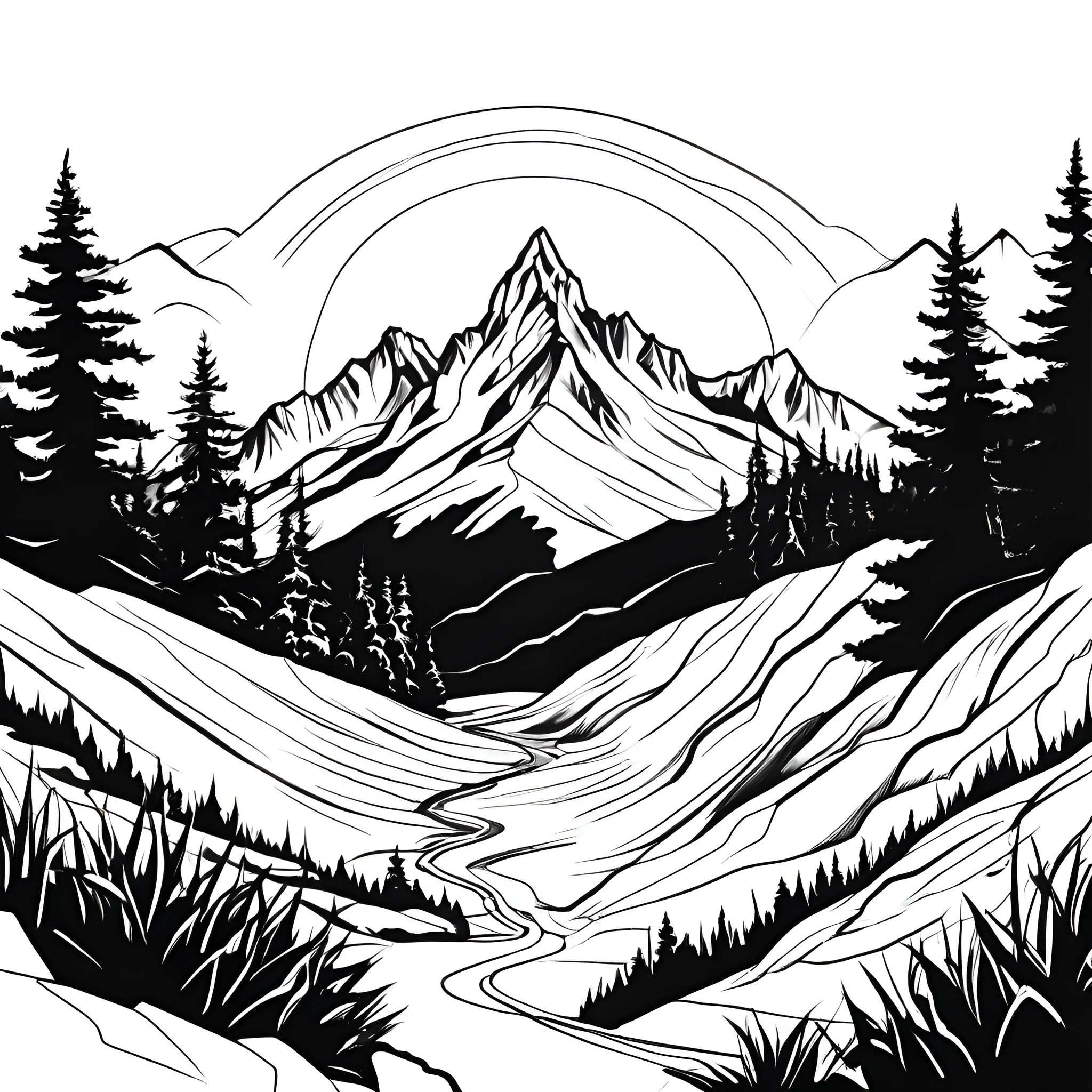 Black and White Mountain Landscape - Free Download - AI Scribbles