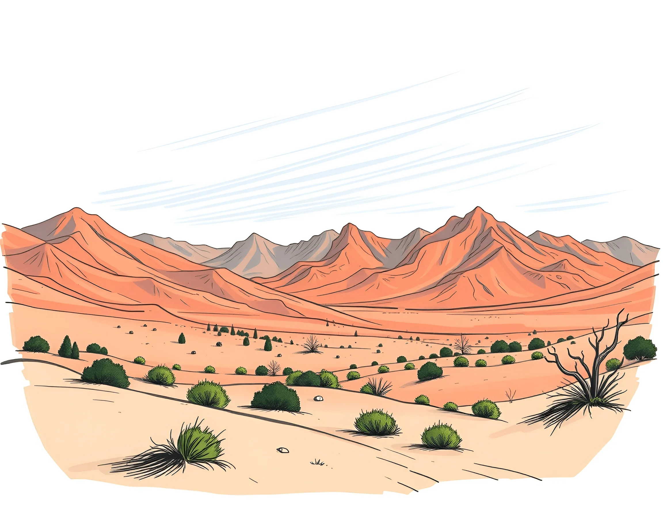 Desert Landscape with Red Rocky Mountains - Free Download - AI Scribbles
