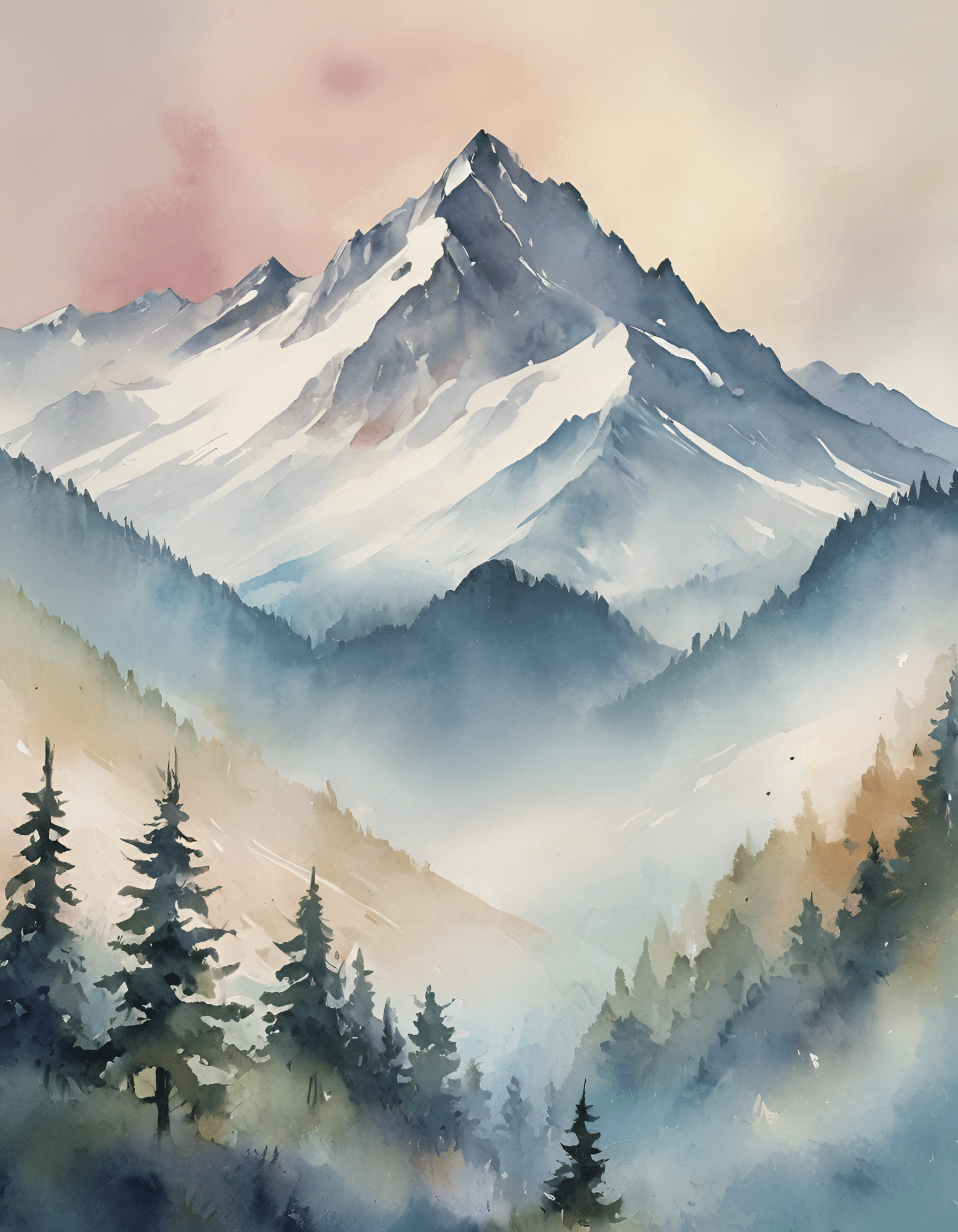 Serene Mountain Landscape in Watercolor - Free Download - AI Scribbles
