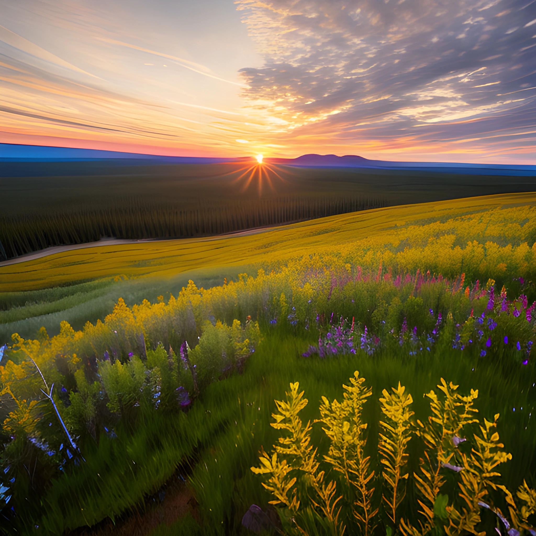 Sunset Over a Field of Wildflowers - Free Download - AI Scribbles